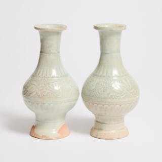 A Pair of Qingbai 'Lotus' Vases, Song Dynasty (960-1279) - 宋 青白瓷刻莲纹瓶一对