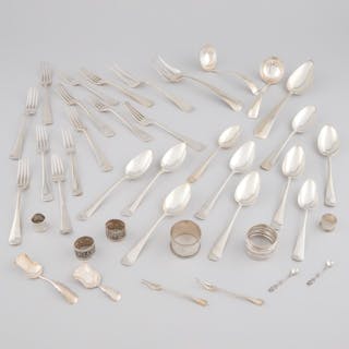 Group of Mainly Dutch Silver Flatware & Napkin Rings, 20th century -
