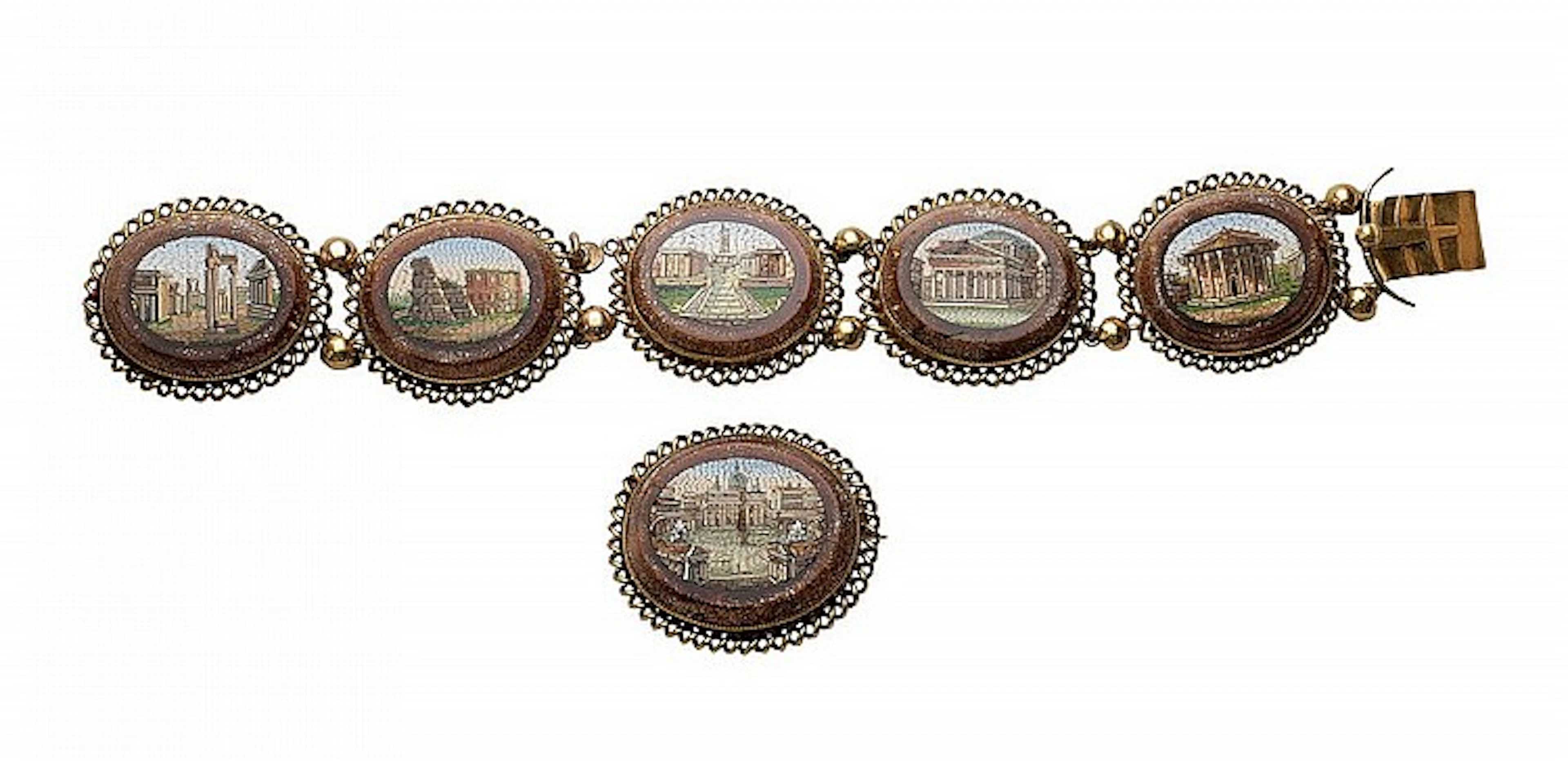 Ancient micro-mosaic demi-parure, 19th cent.