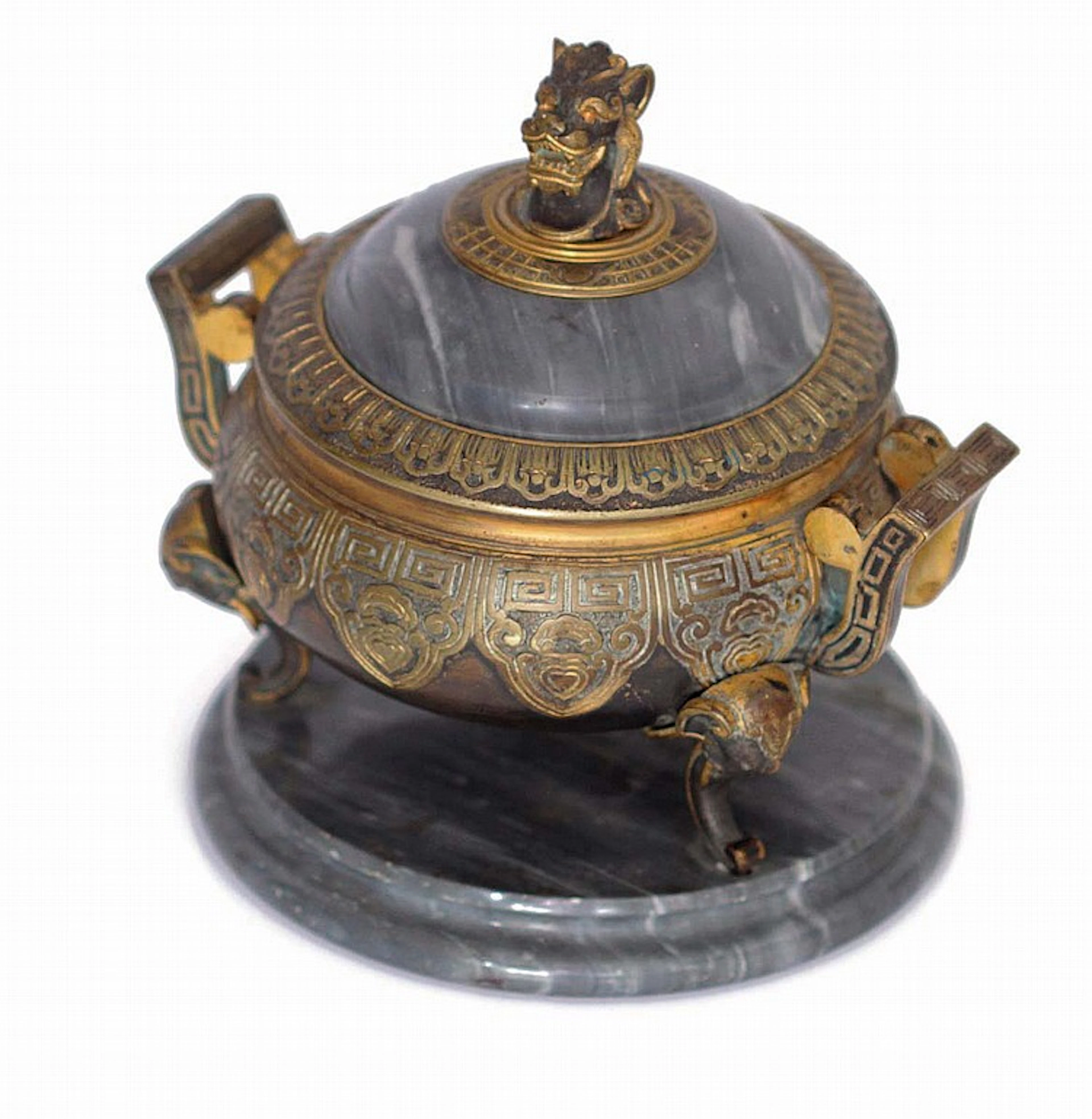 ESCALIER de CRISTAL (1804-1923) Pot-pourri en bronze doré et marbre bleu turquin