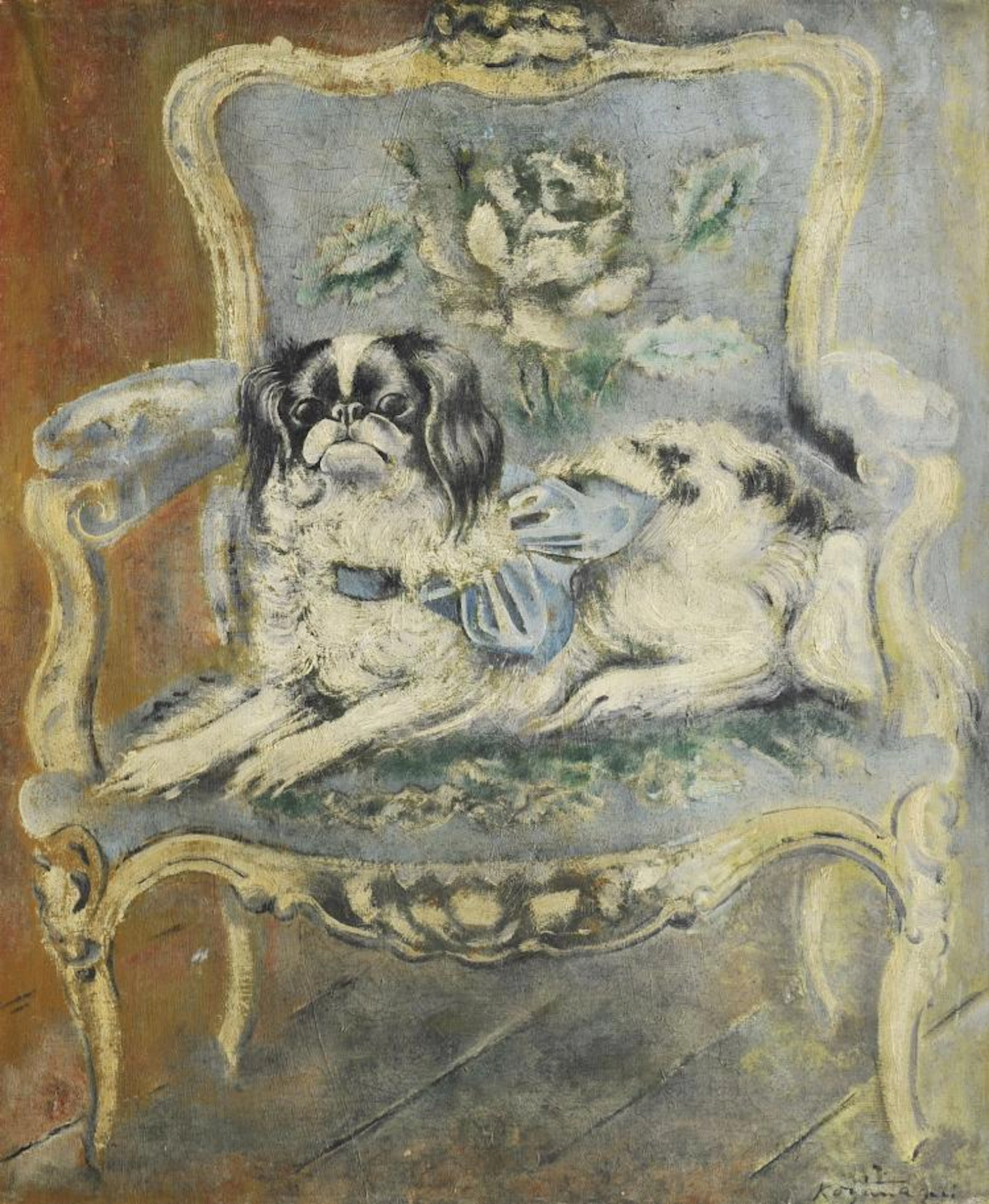 SEI KOYANAGUI (Sappon 1896-1948 Japon) Le chien sur le fauteuil