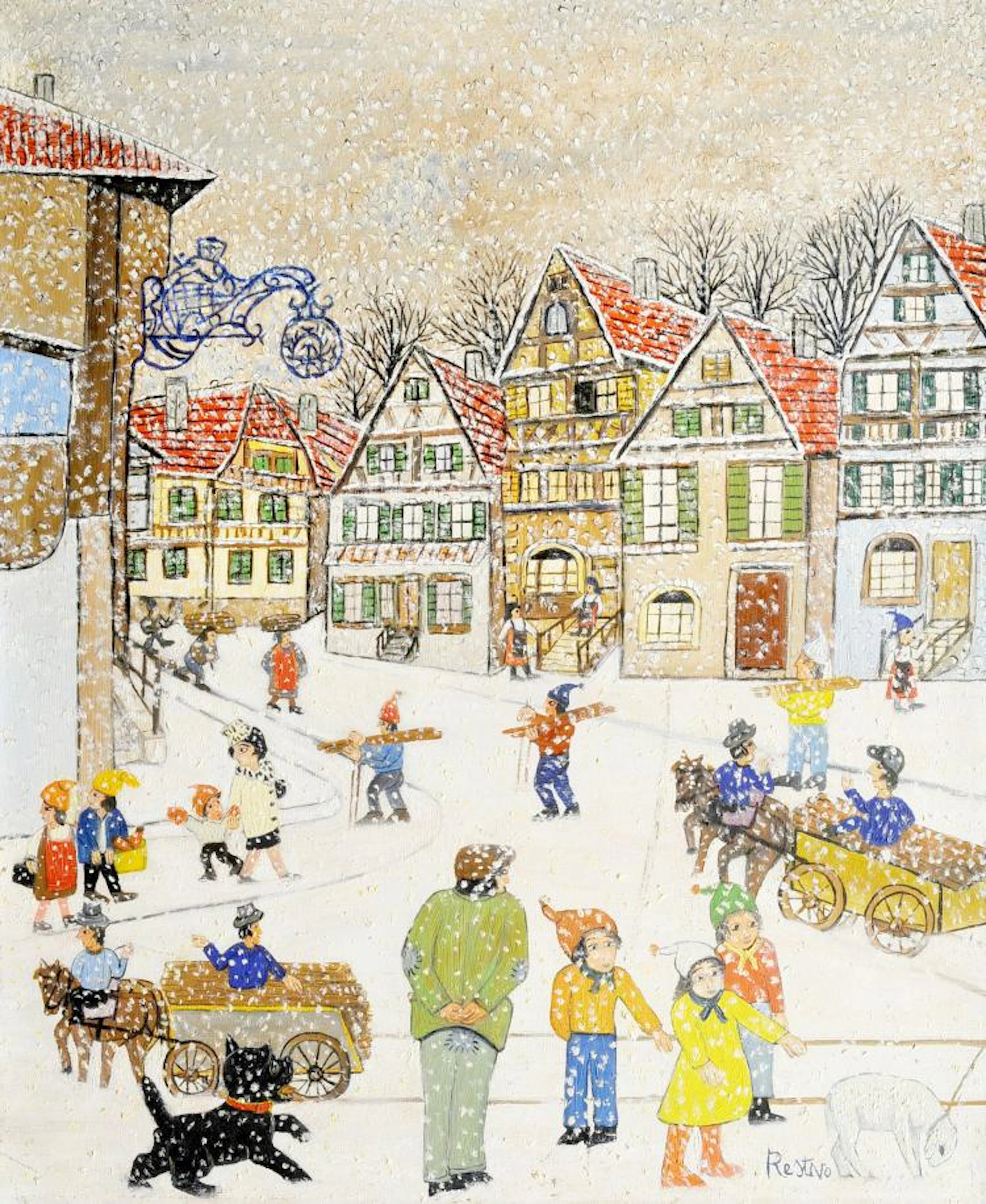 ANTONIO RESTIVO (1916-1974) Village des Vosges sous la neige