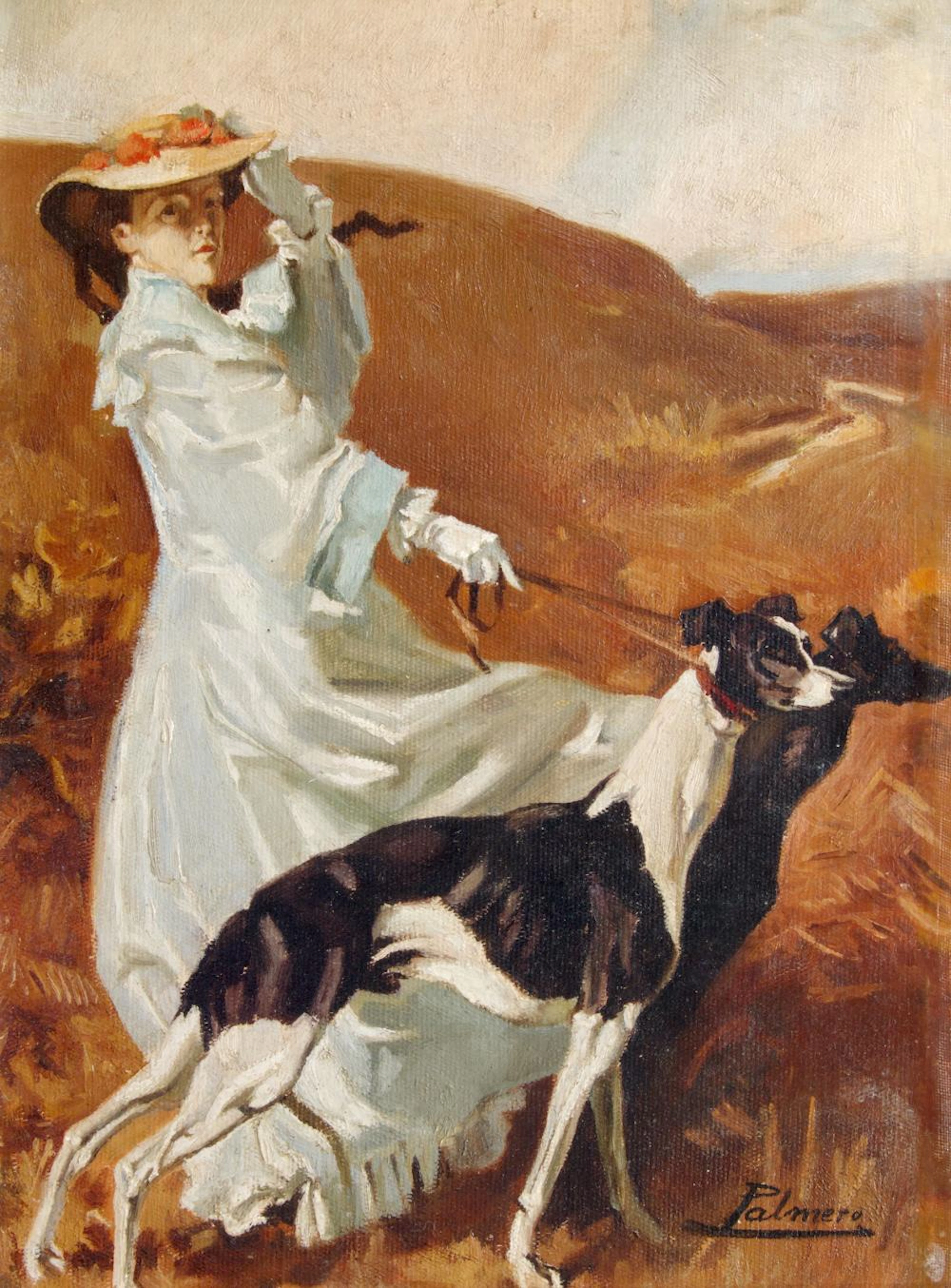 ALFREDO PALMERO de GREGORIO (1901-1991) Elégante au lévrier