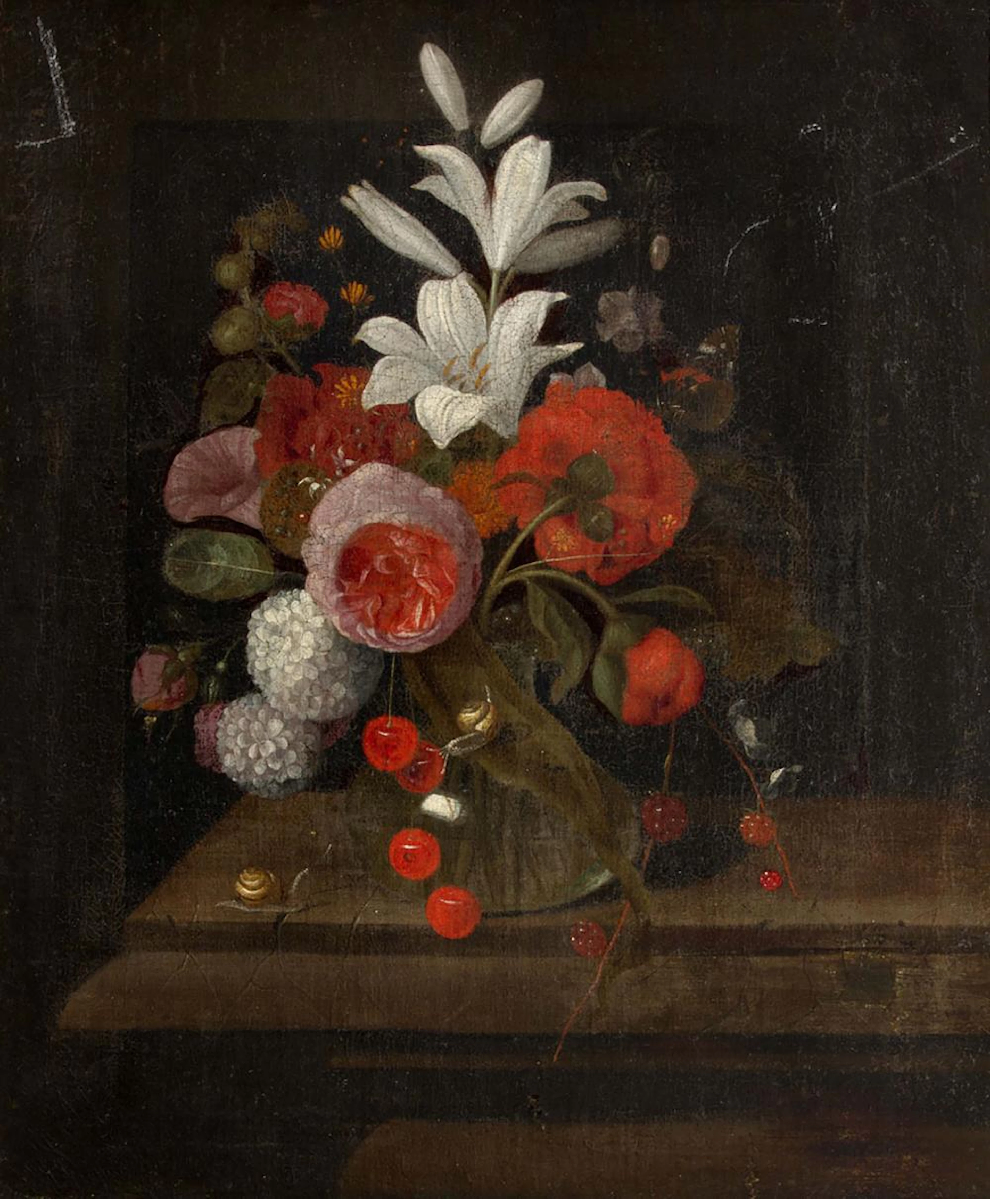 RACHEL RUYSCH (1664-1750), Entourage Nature morte de fleurs sur un entablement