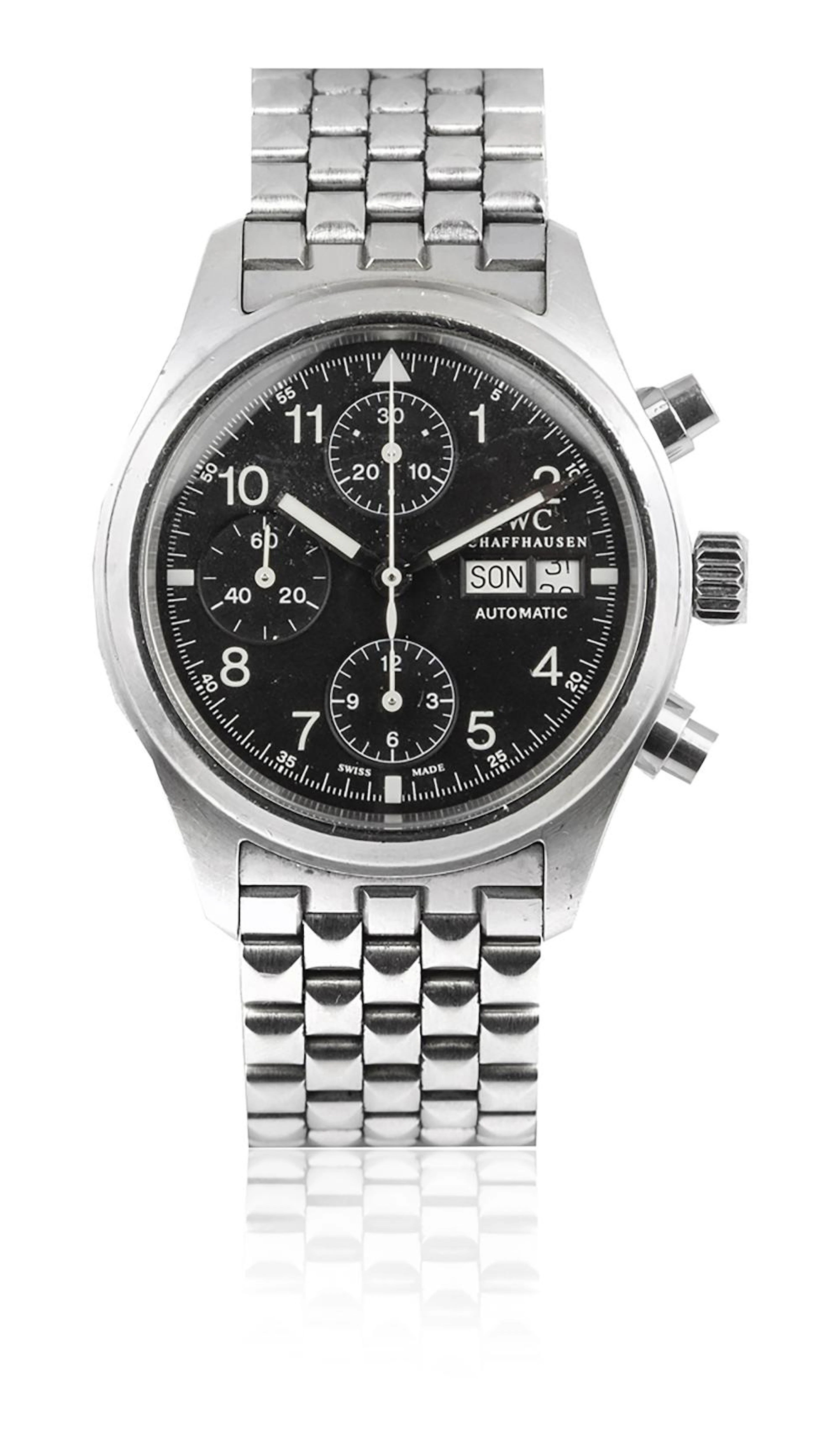 IWC Pilot Flieger Montre bracelet chronographe en acier,