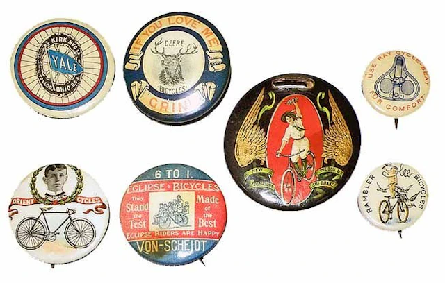 Seven american celluloid bycicle pieces
