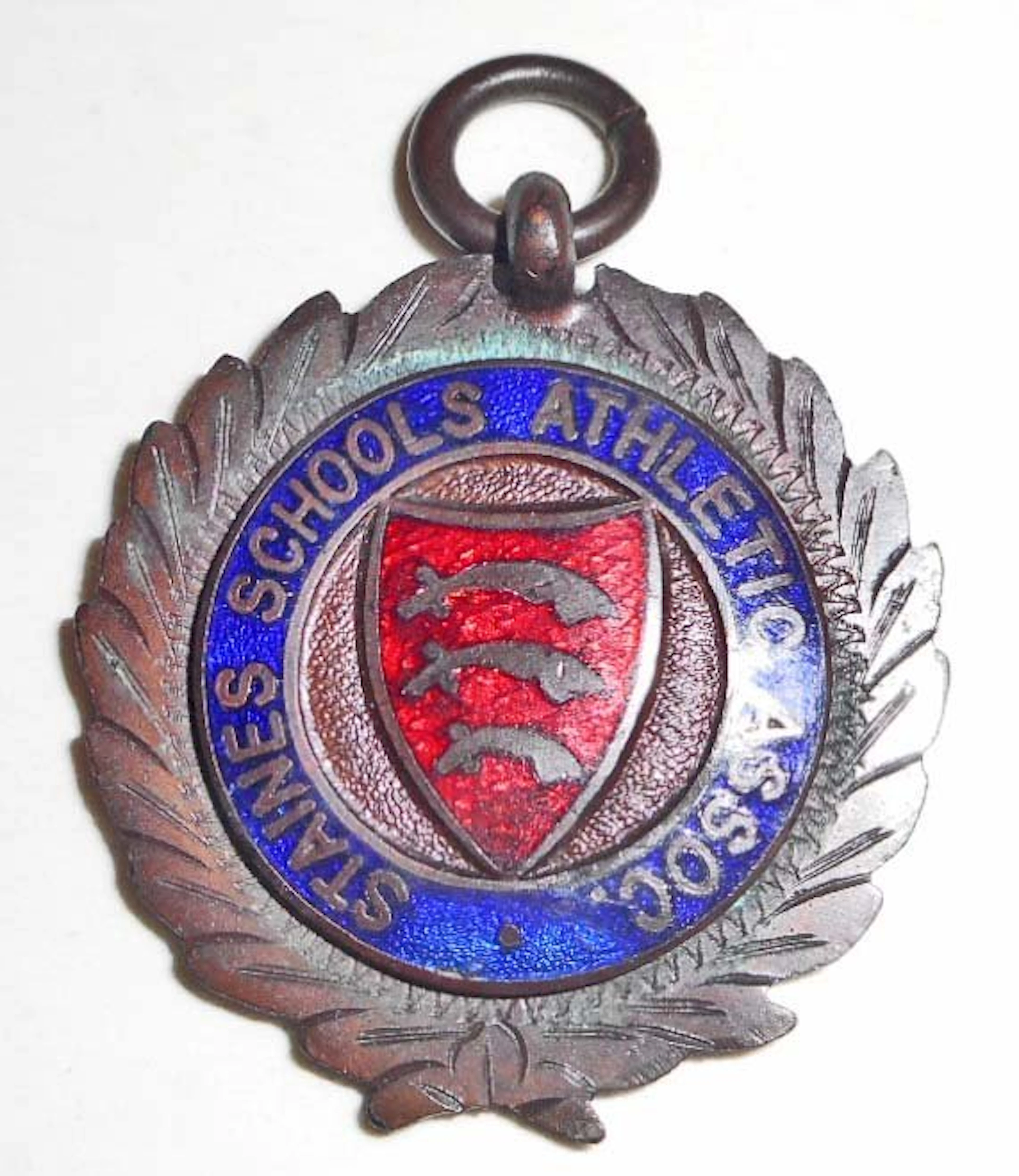 Antique 1914 girls track enameled medal