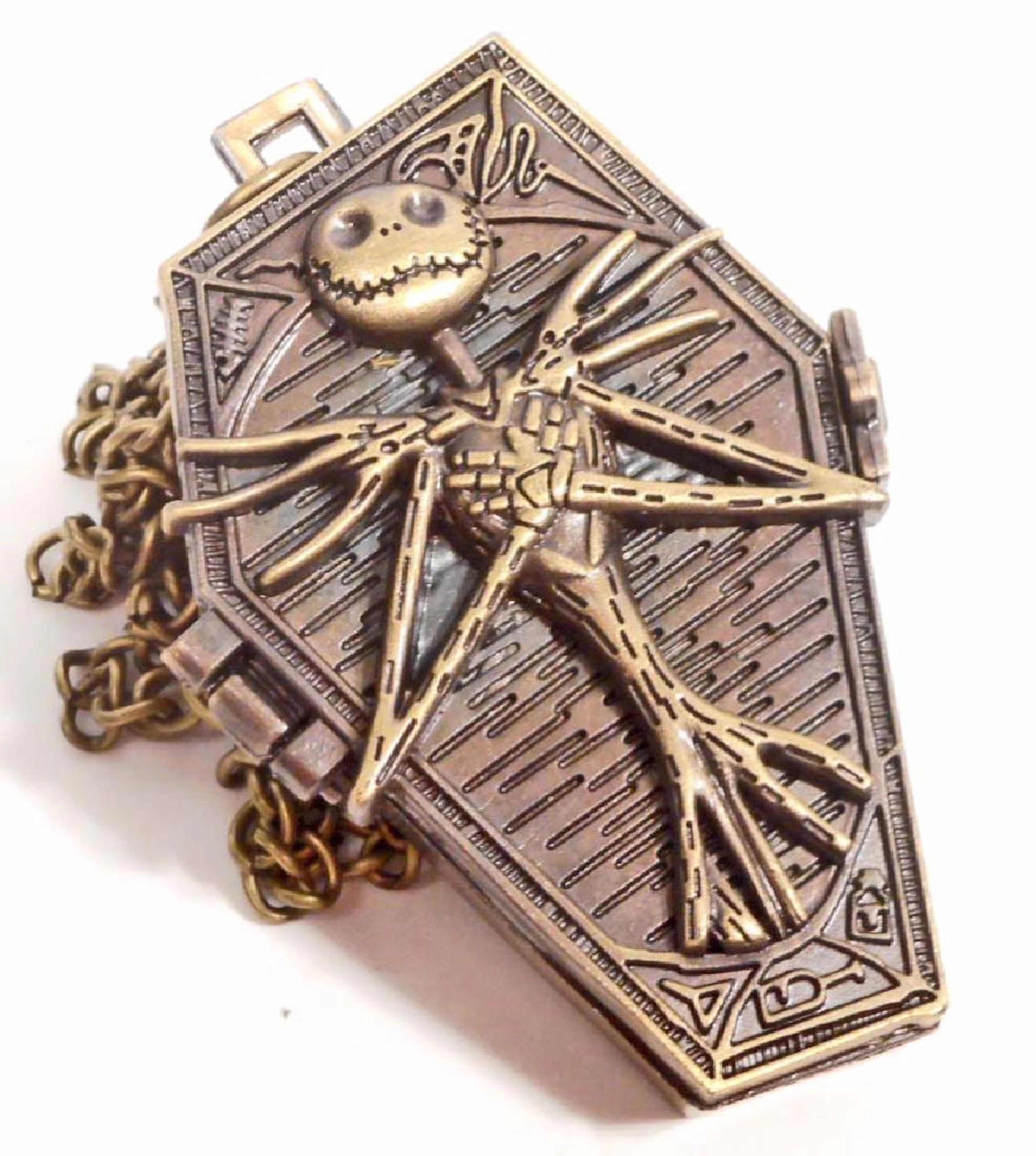 Jack skellington coffin shaped pocket watch w/ chain
