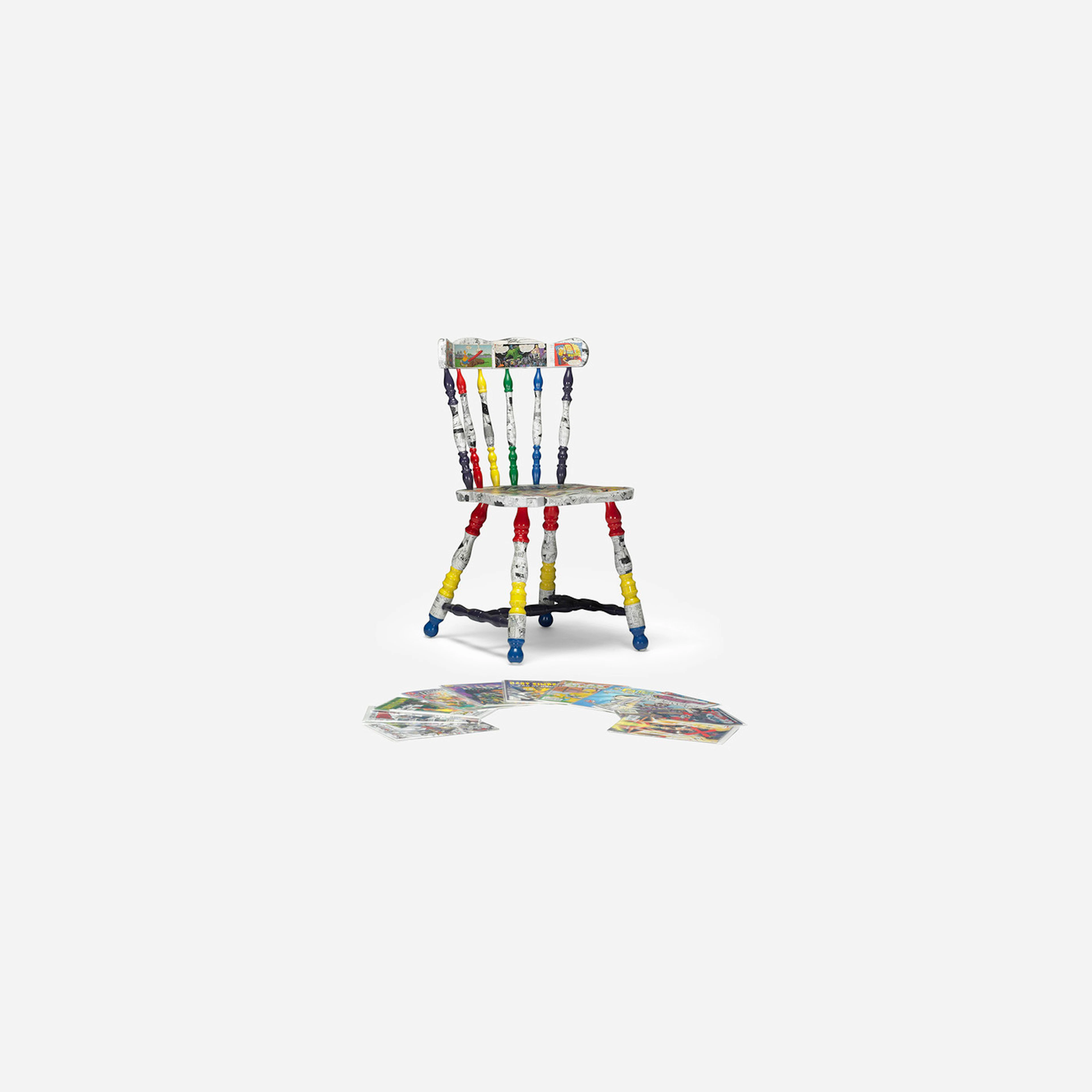 Chair and collection of comic books