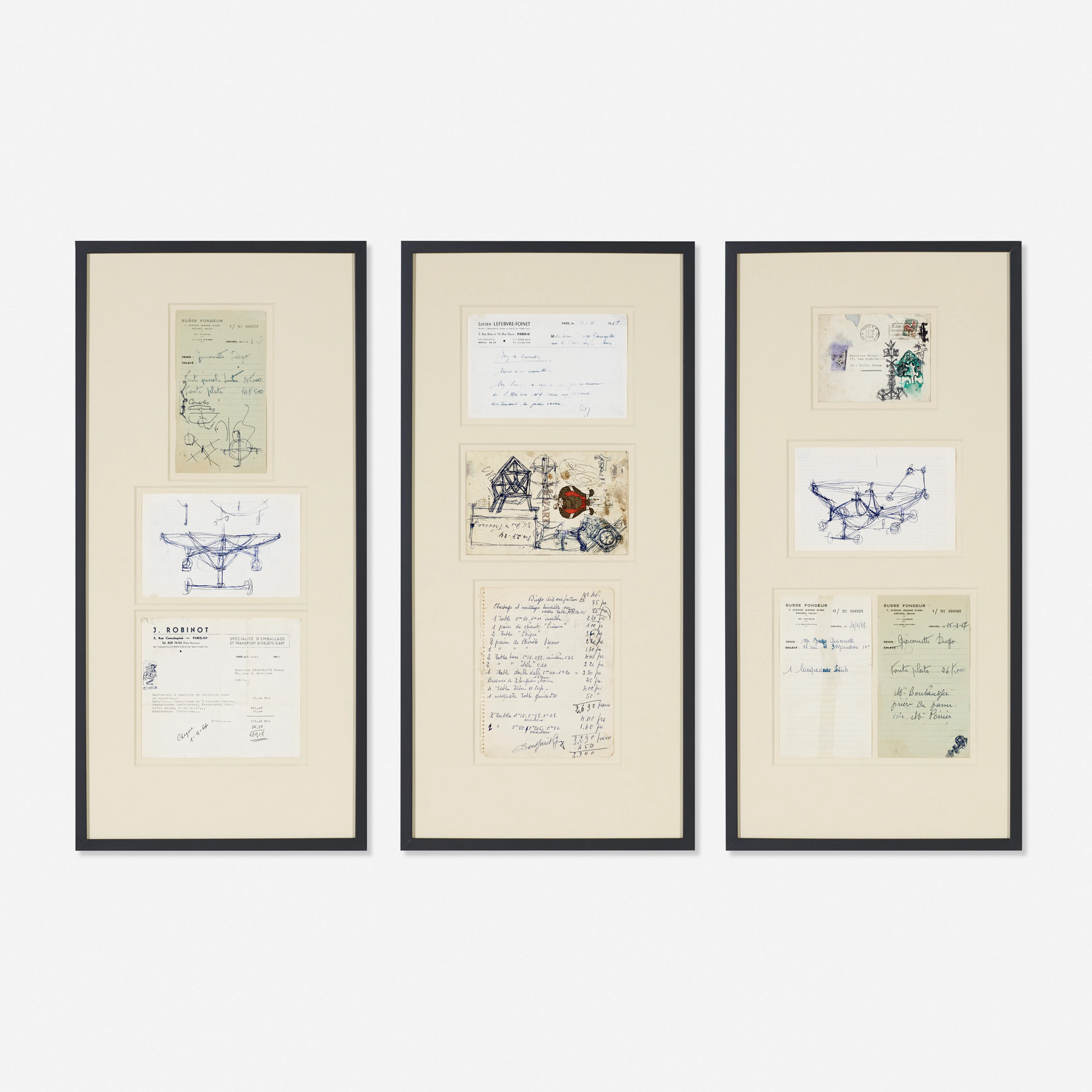 collection of nine sketches and ephemera