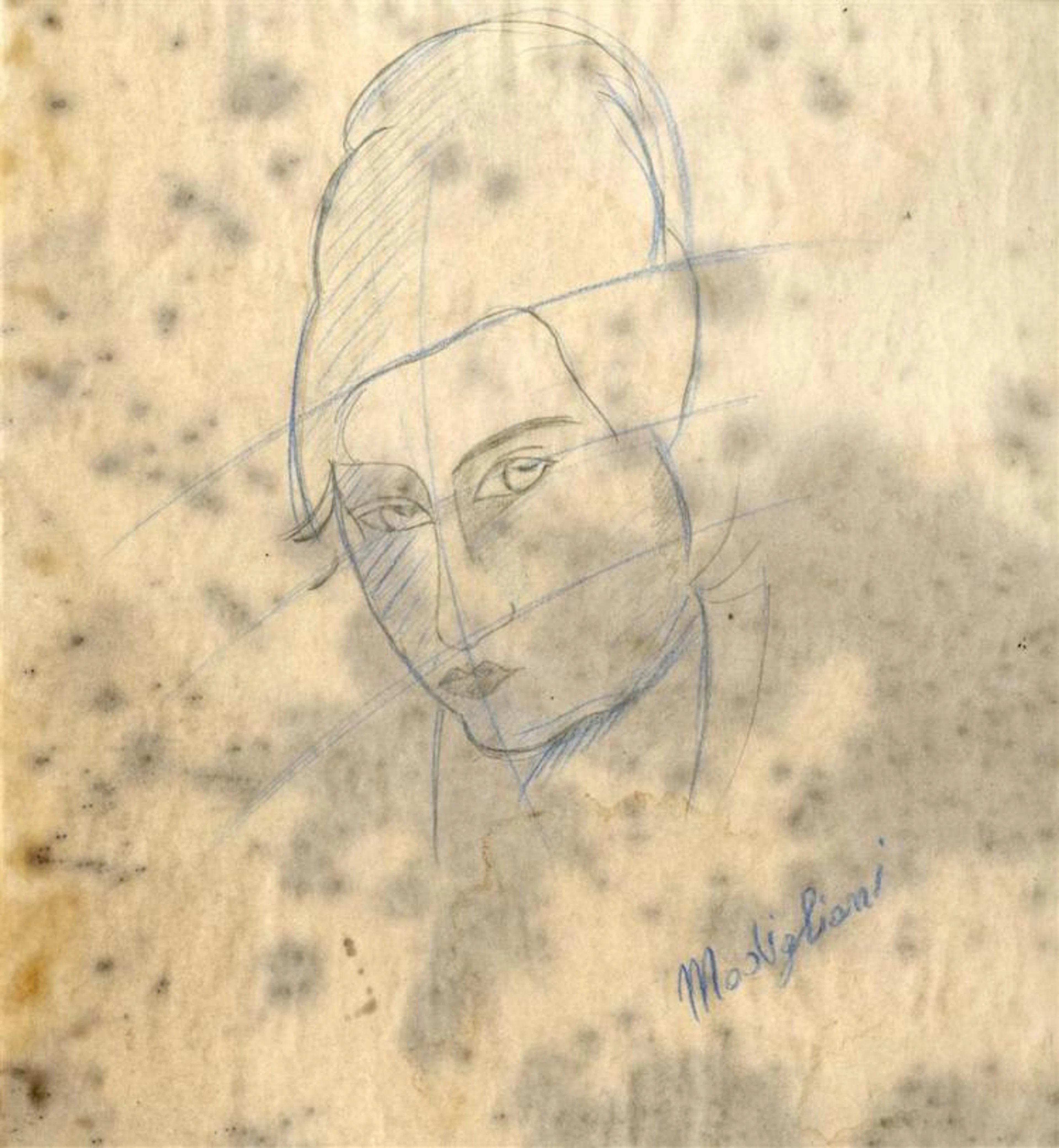 AMEDEO MODIGLIANI [attrib] - Original colored pencil and pencil drawing