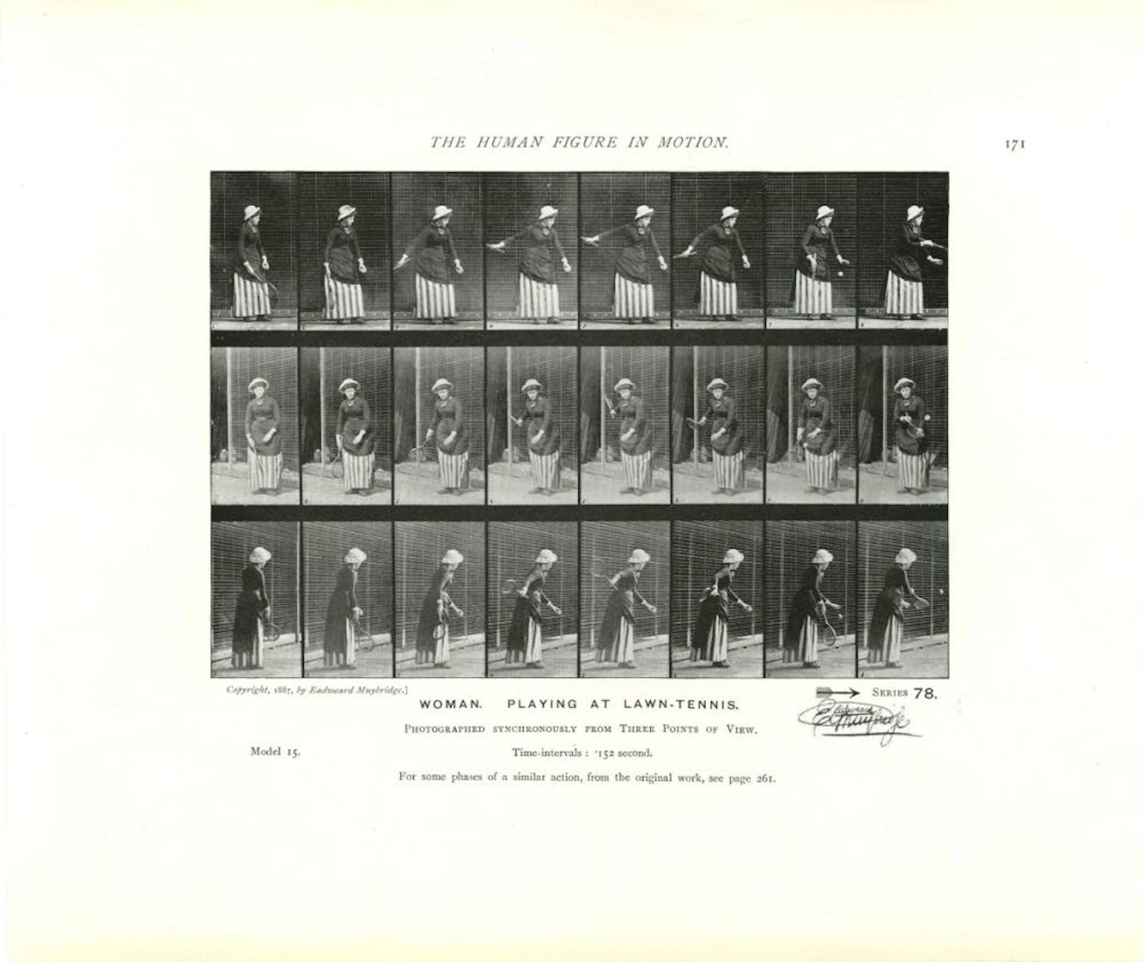 EADWEARD MUYBRIDGE - Woman: Playing at Lawn-Tennis