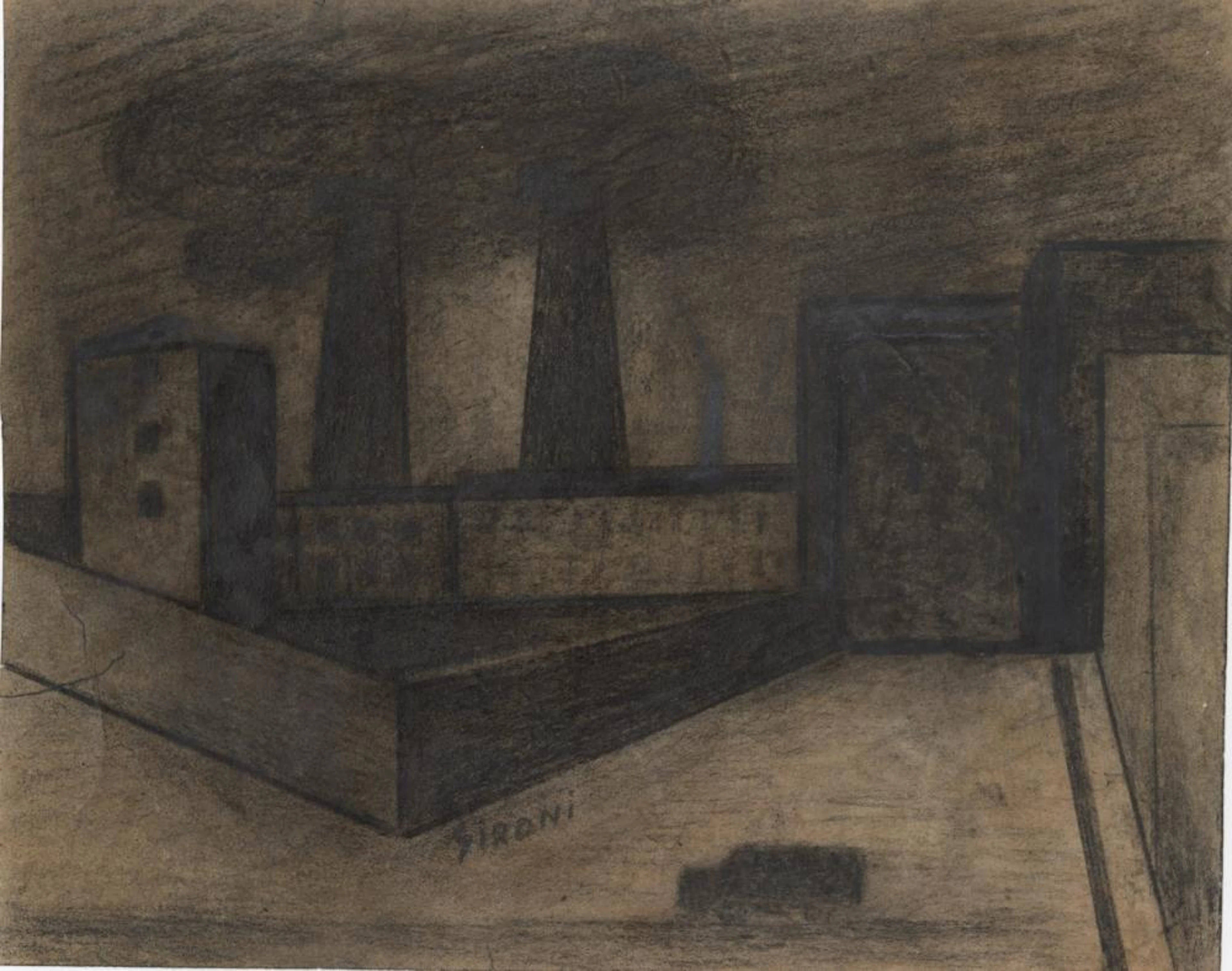 MARIO SIRONI - Camion e Fabbrica - Mixed media drawing on paper