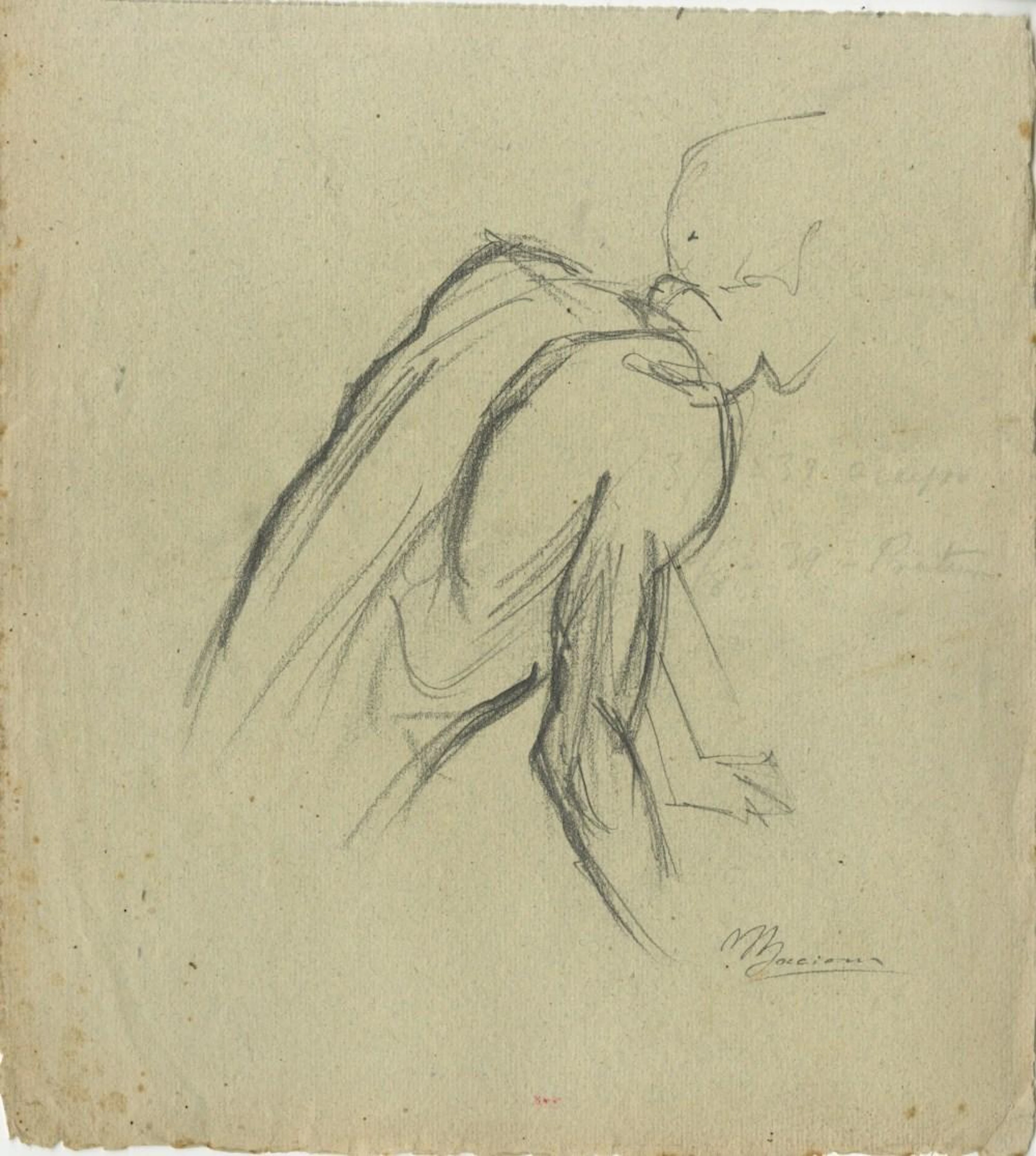 UMBERTO BOCCIONI - Figura di Spalle - Original charcoal and pencil drawing
