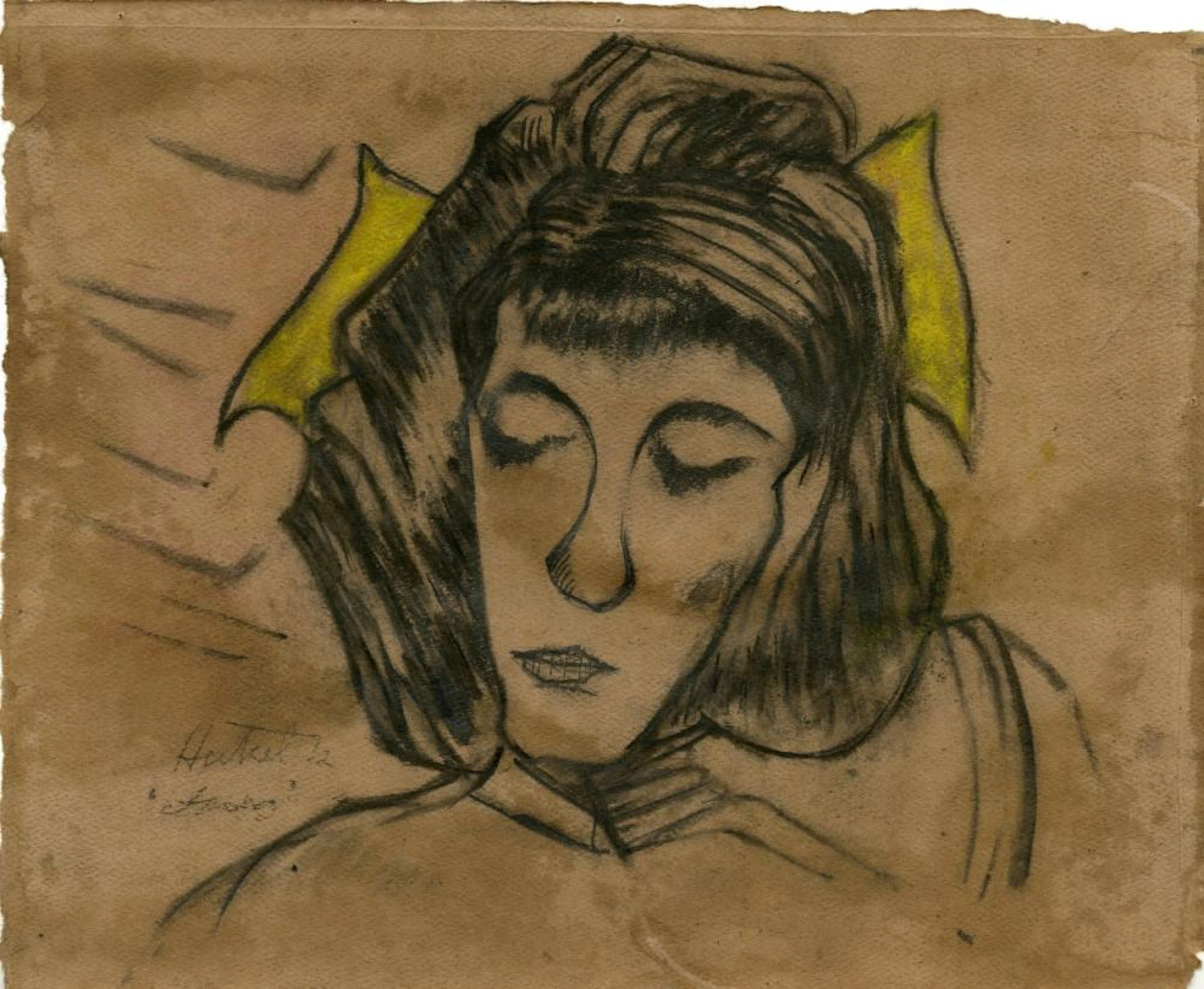 ERICH HECKEL - Frauenkopf - Mixed media (pastel, charcoal, pencil) on paper