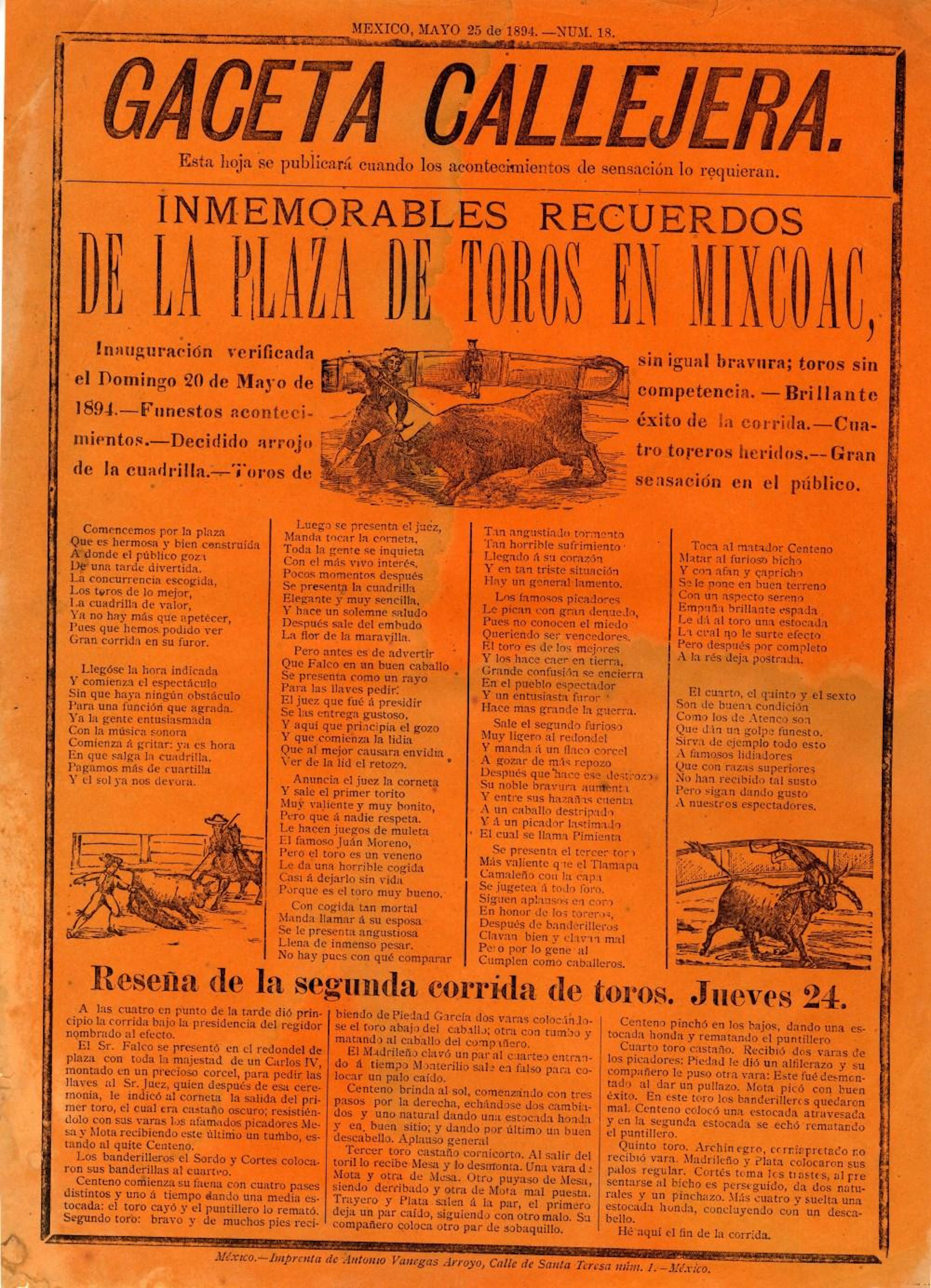 JOSE GUADALUPE POSADA - Gaceta Callejera [1894] - Relief engraving