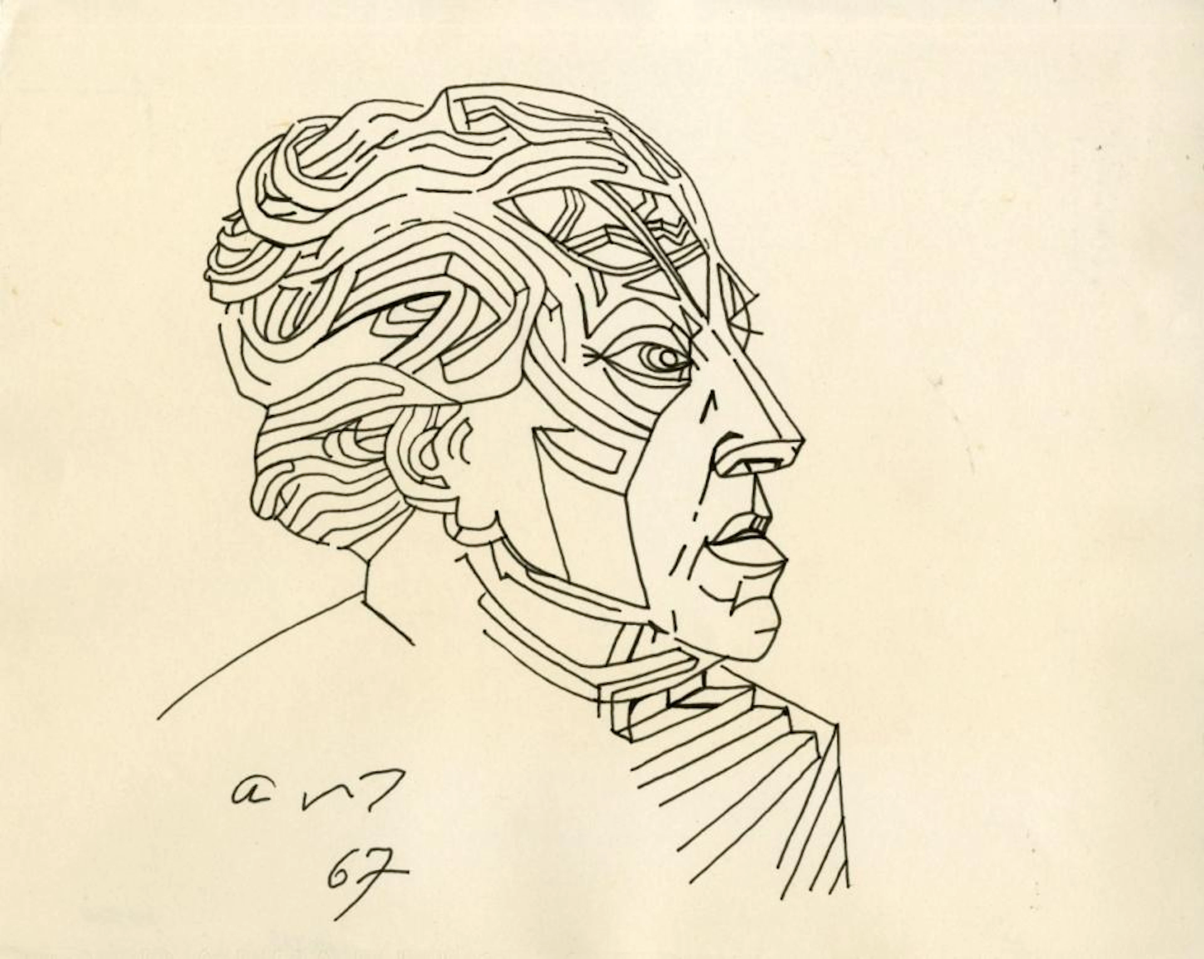 ANDRE MASSON [d'apres] - Portrait d'Andre Breton - Pen and ink drawing