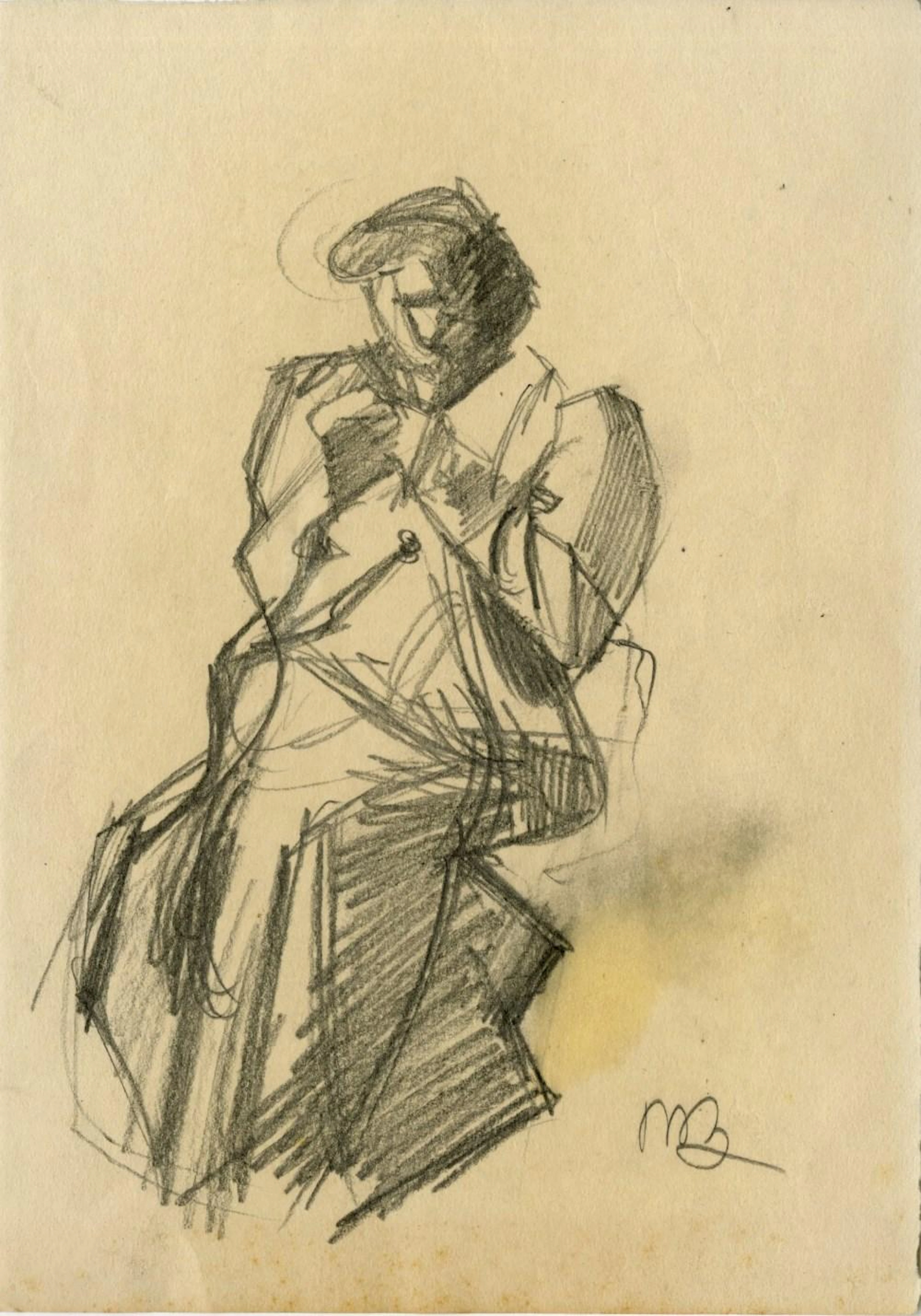 UMBERTO BOCCIONI [imputee] - Ispezione - Original charcoal drawing