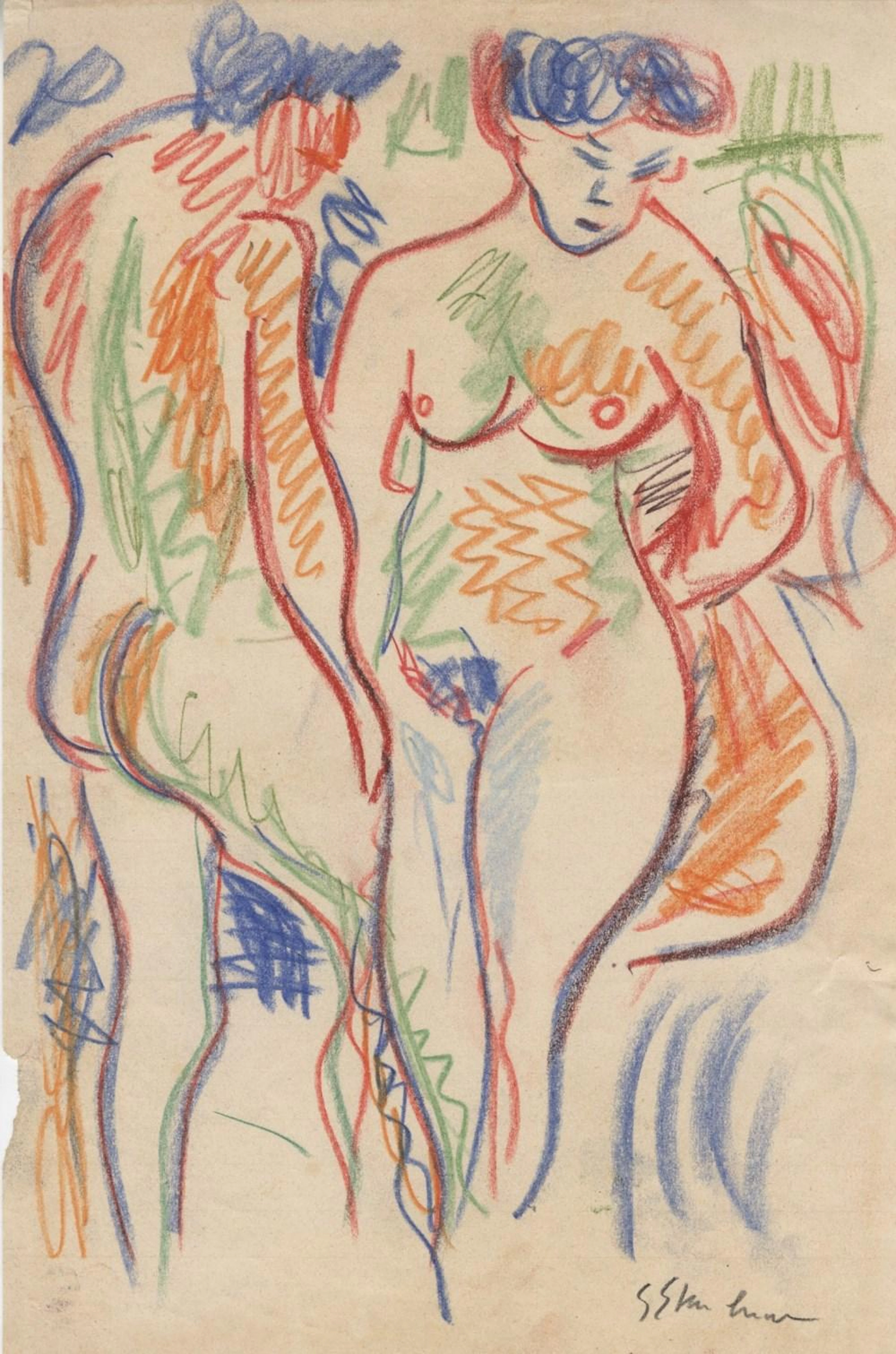 ERNST LUDWIG KIRCHNER - Die Liebenden - Crayon and...