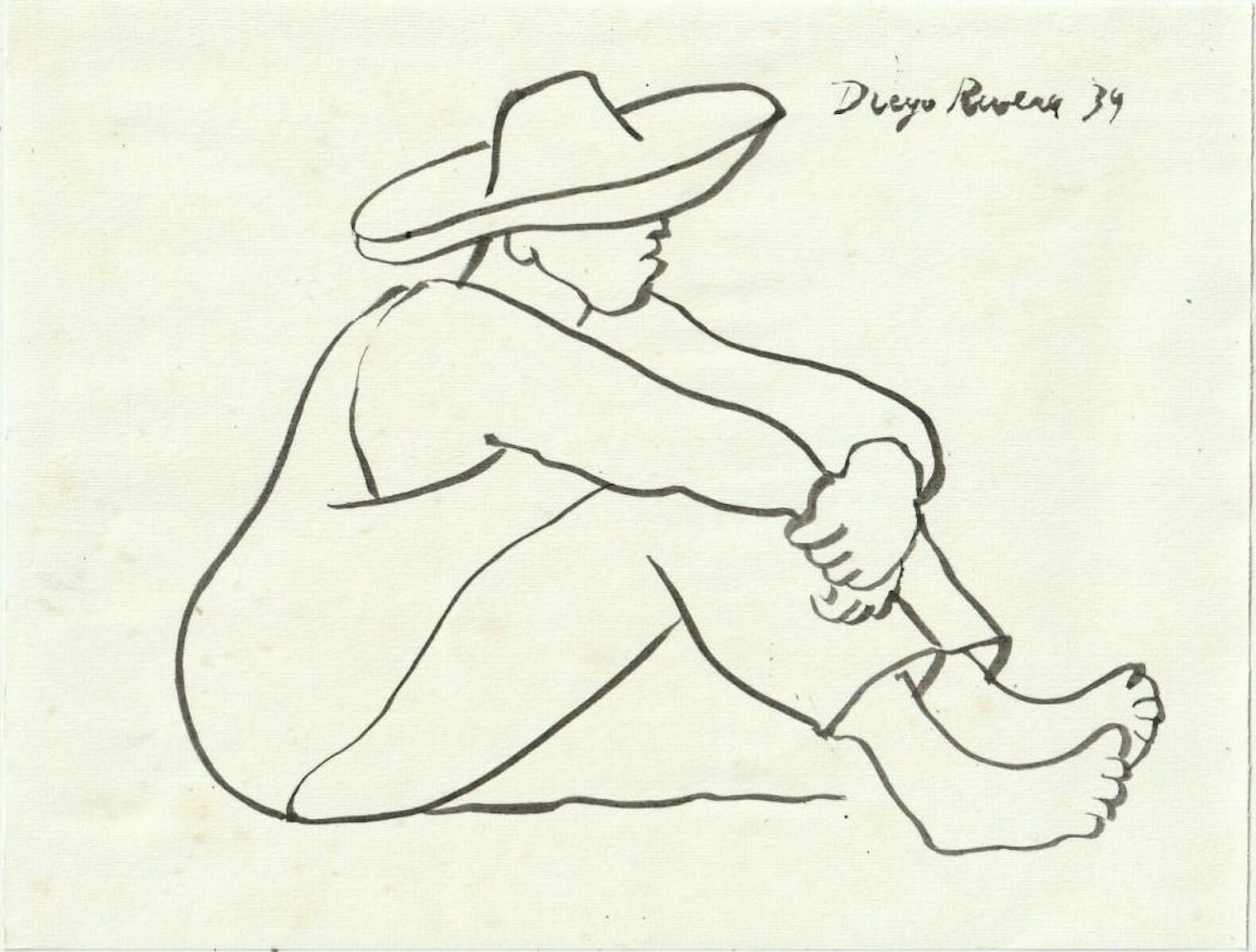 DIEGO RIVERA - Trabajador Descansando - Pen and ink drawing on paper