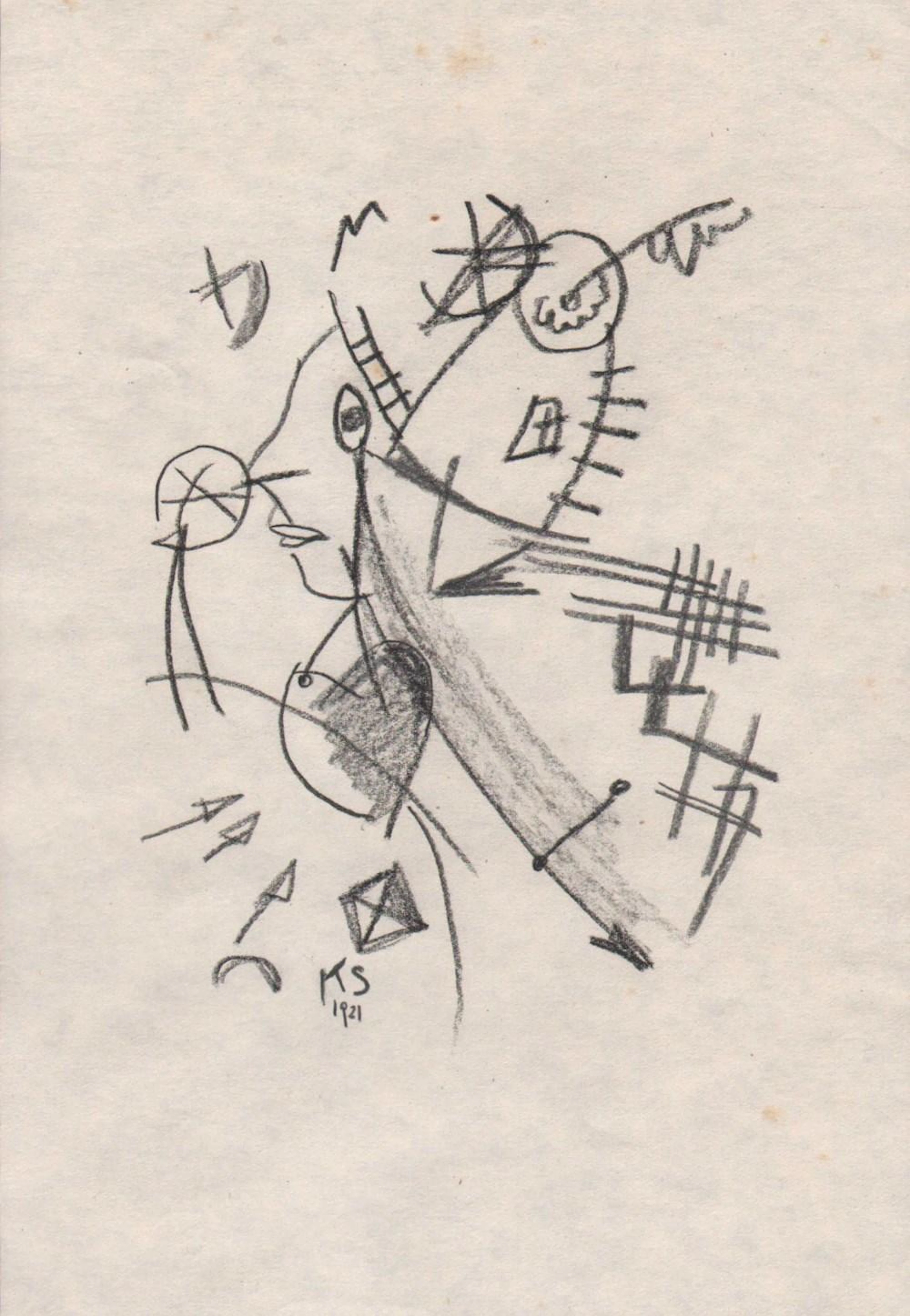 KURT SCHWITTERS - Komposition mit Kopf im Linksprofil - Charcoal drawing