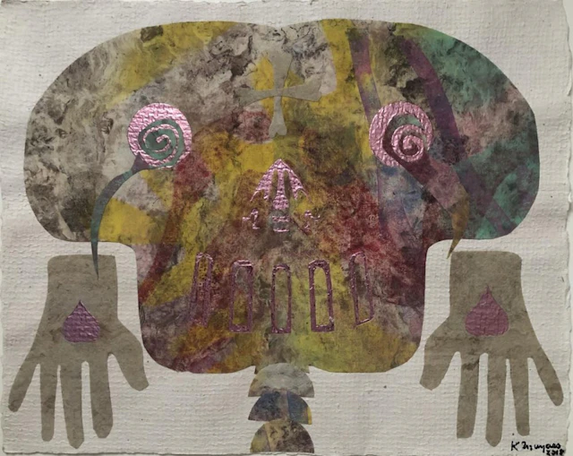 KARIMA MUYAES - My Earrings - Collage with acrylic on Mexican amate bark paper