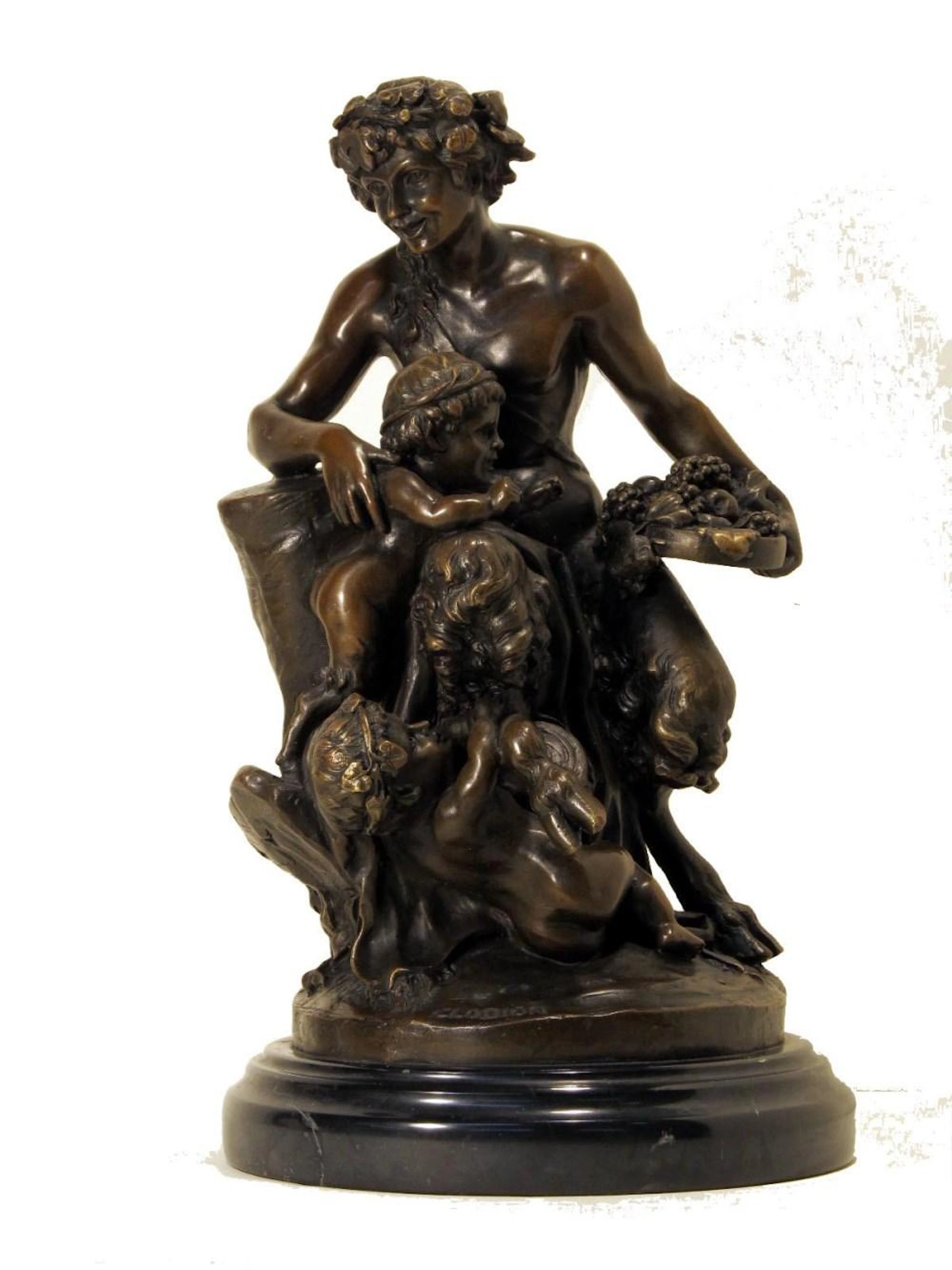 CLODION [imputee] - Satyress et deux putti a une bacchanale - Bronze sculpture