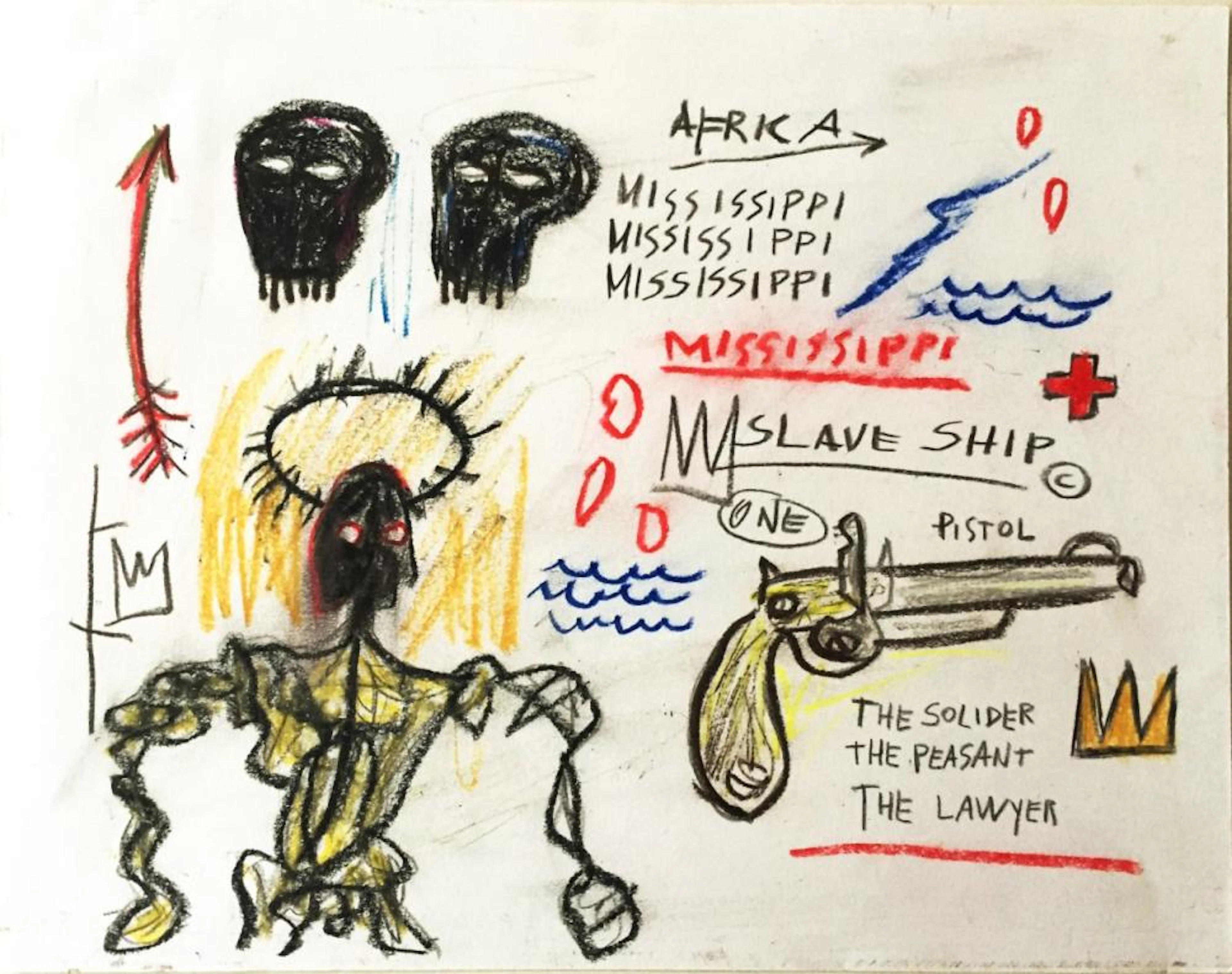 JEAN-MICHEL BASQUIAT - Slave Ship - Oil pastel and pencil drawing on paper