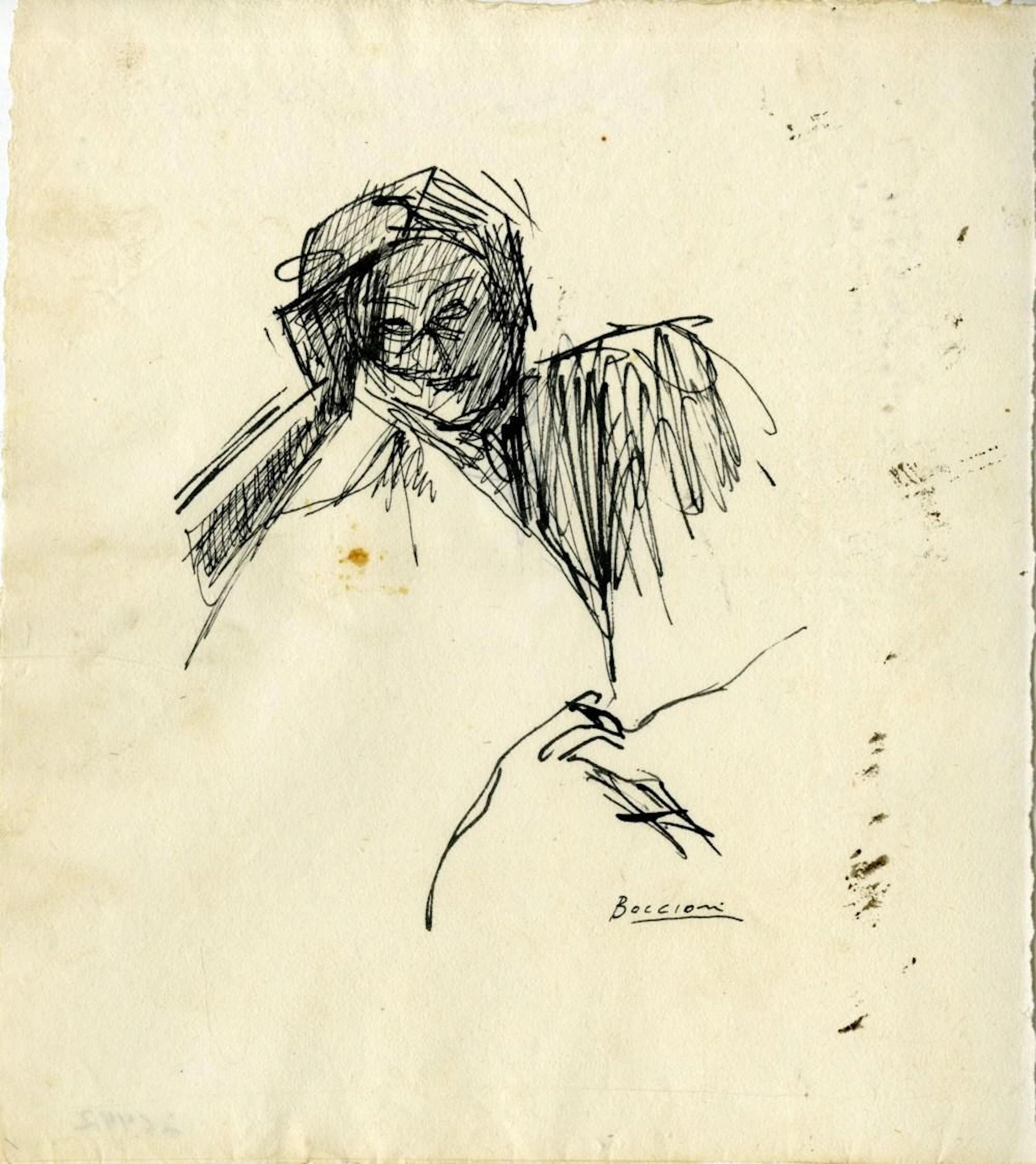 UMBERTO BOCCIONI [imputee] - Ritratto - Original pen and ink drawing