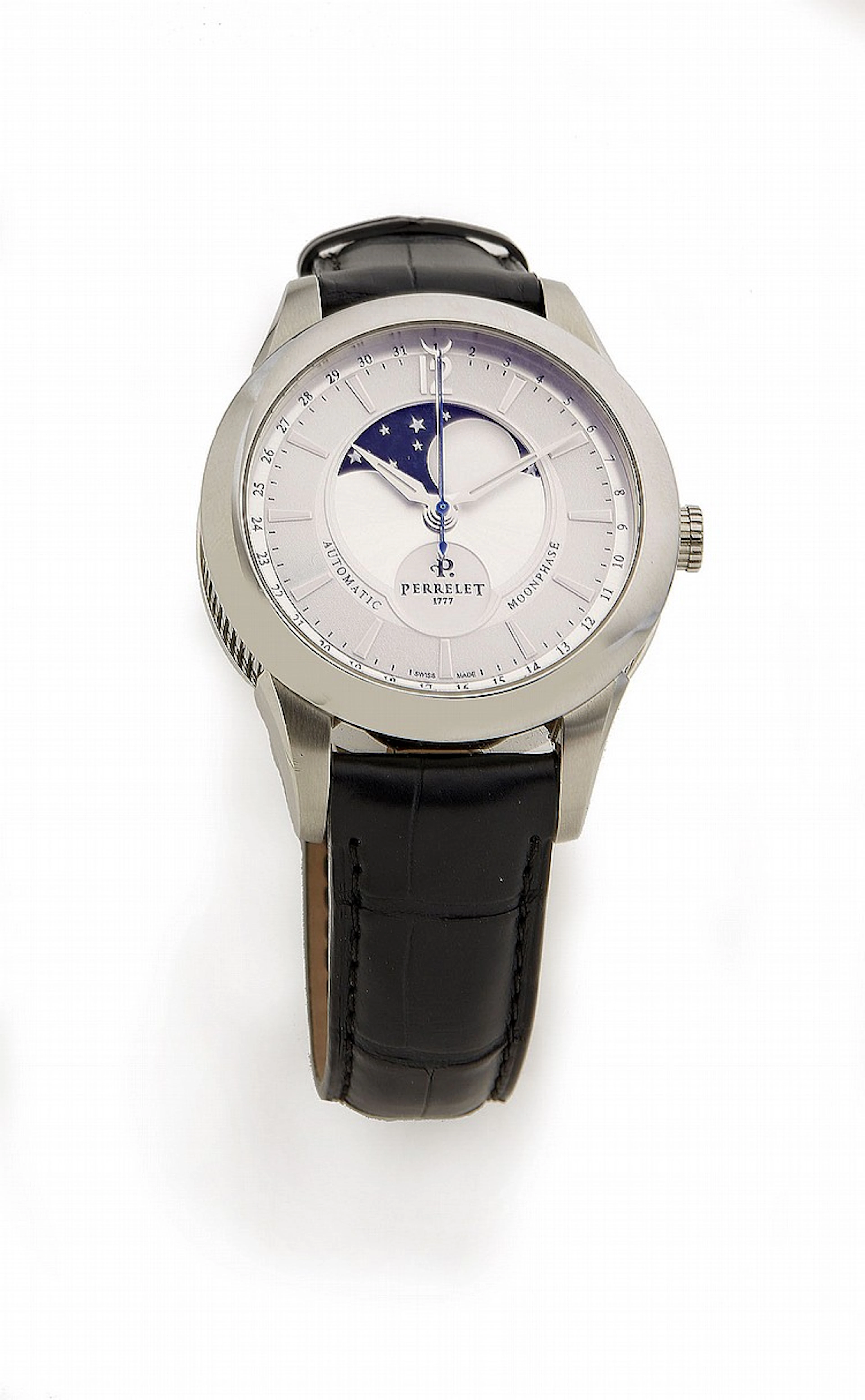 PERRELET MOONPHASE, Montre bracelet en acier sur bracelet cuir avec boucle