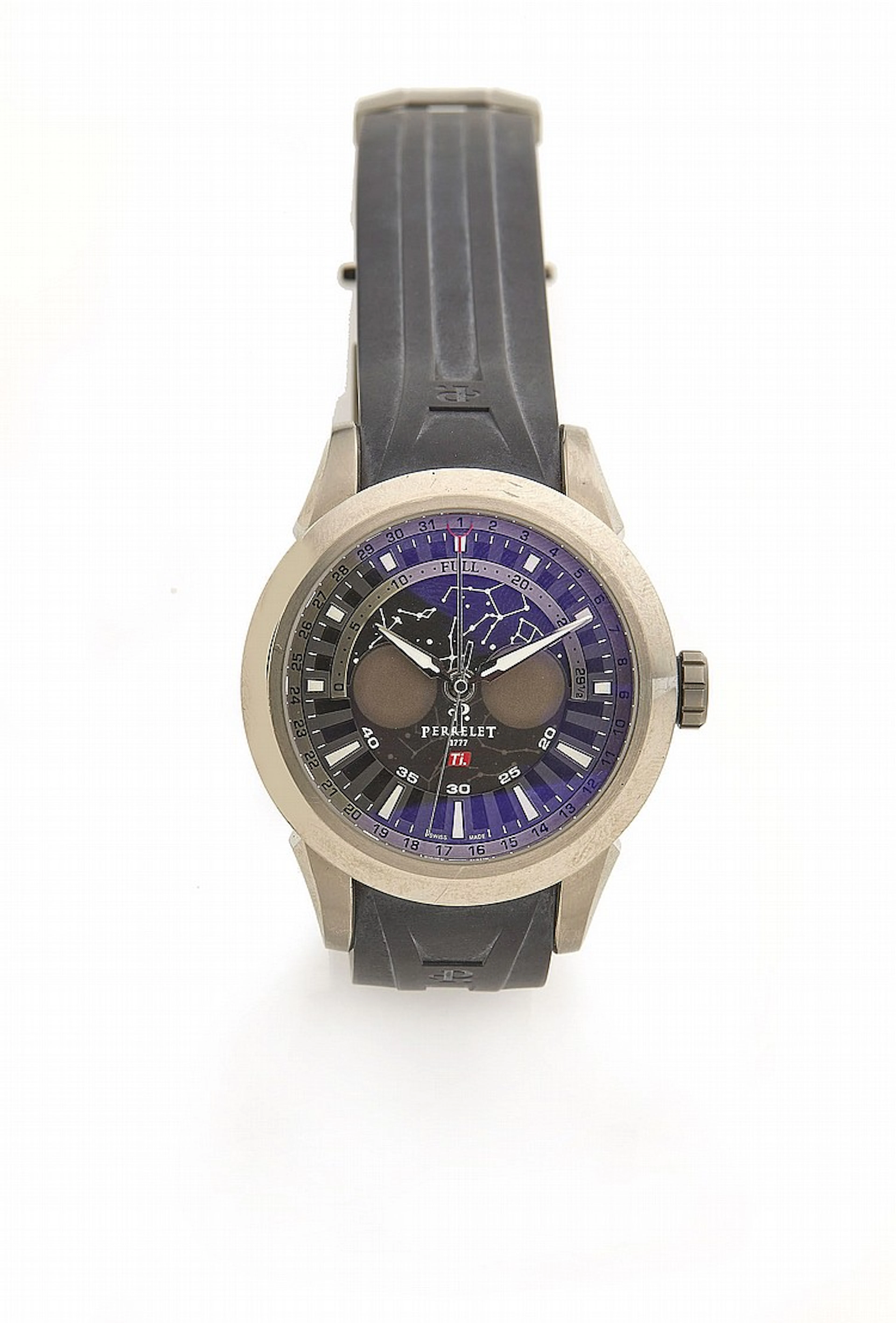 PERRELET GRANDE LUNE TITANE, Montre bracelet en titane sur bracelet caoutch