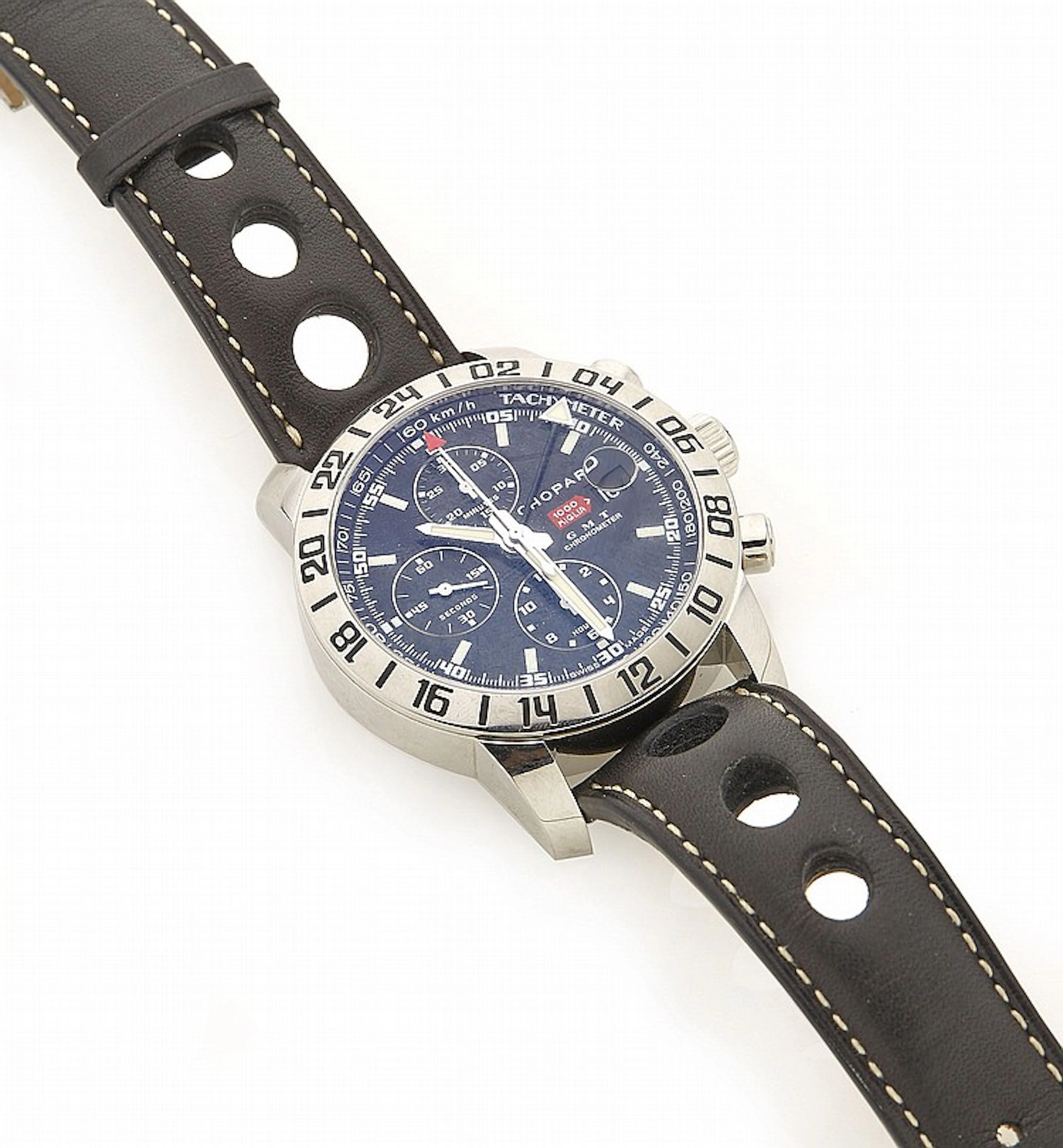 CHOPARD MILLE MIGLIA, Montre bracelet en acier sur bracelet cuir avec boucl