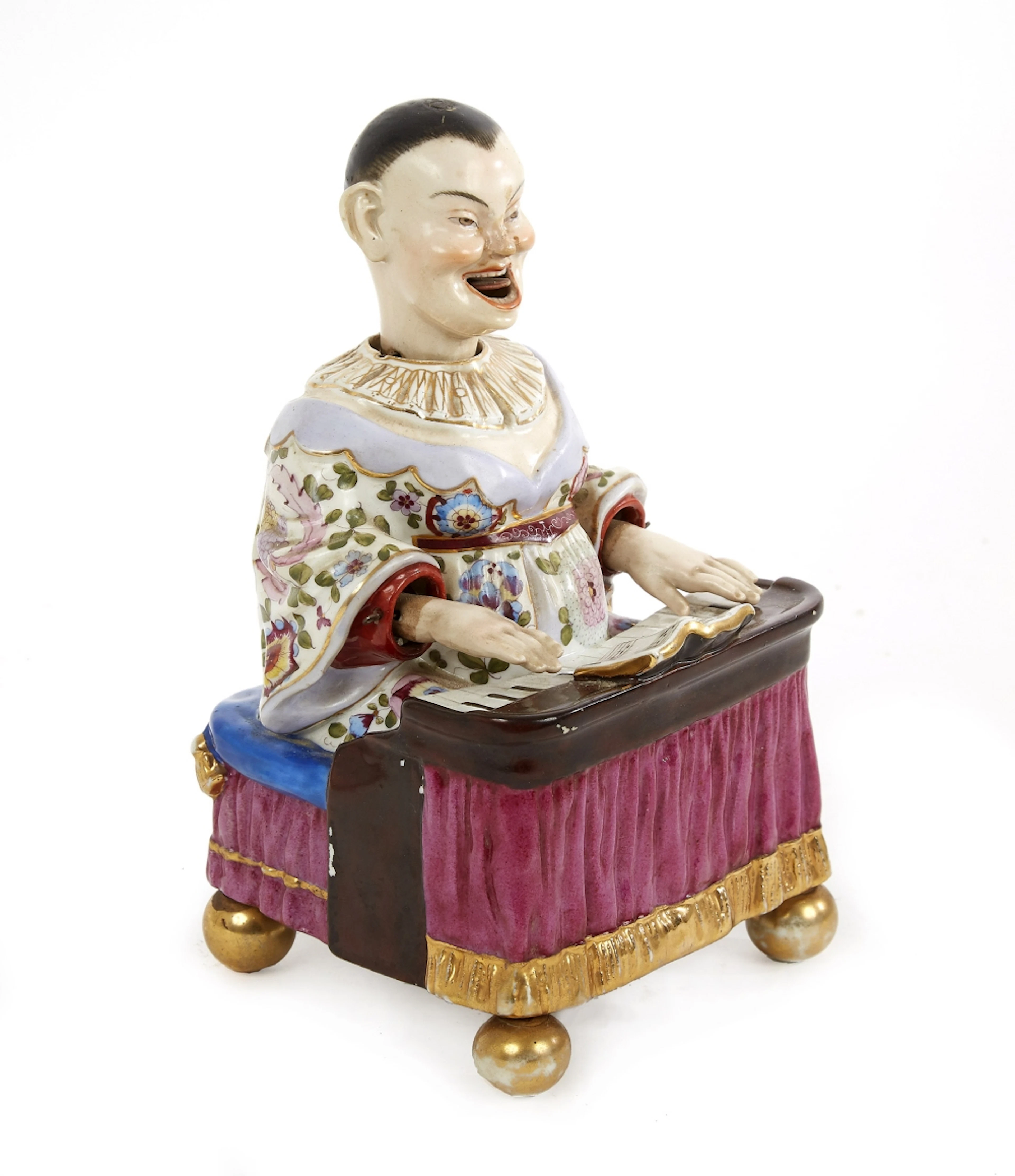 MAGOT articulé en porcelaine émaillée