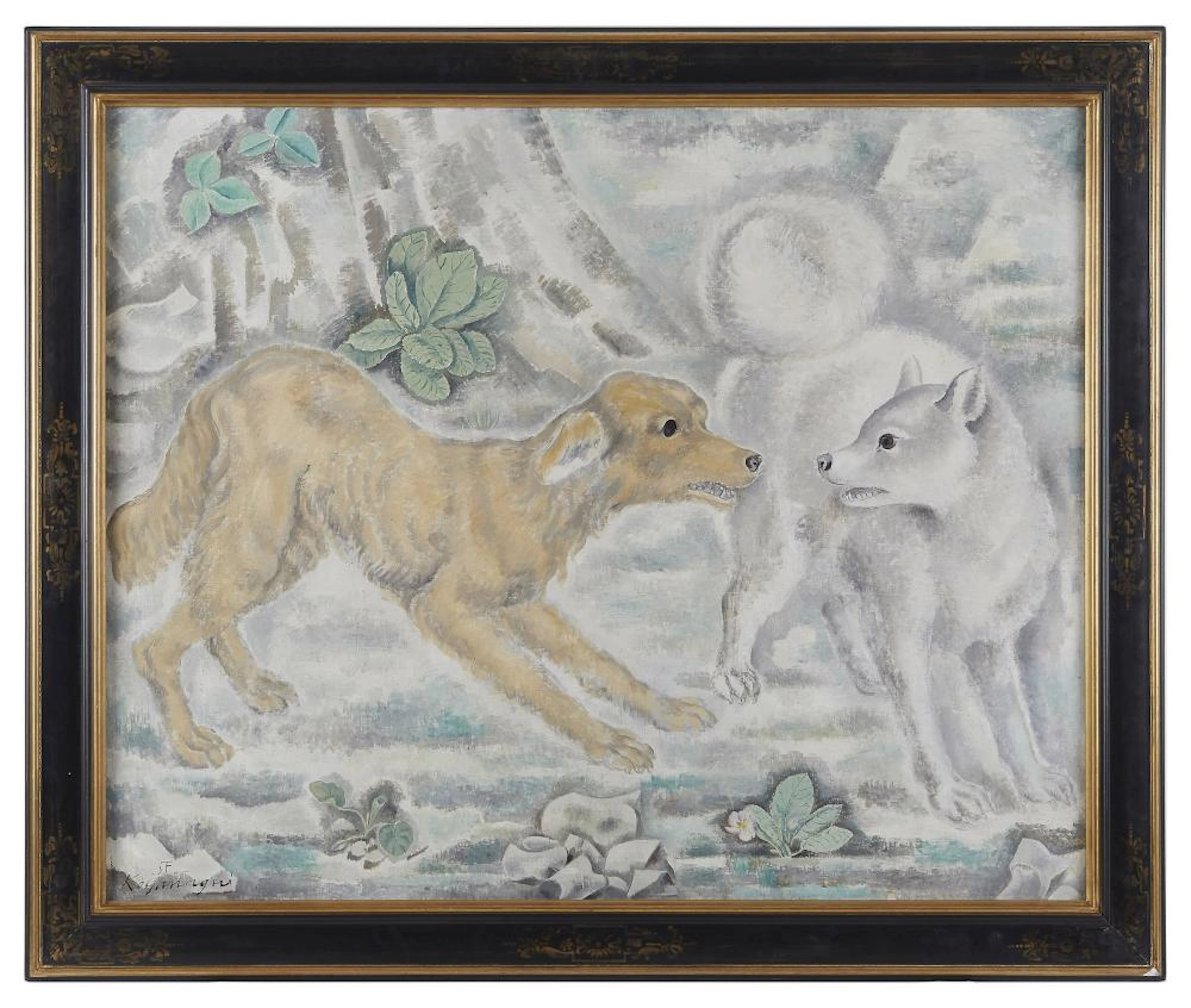 Sei KOYANAGUI (1896-1948) Les chiens Huile sur toile signée en bas à gauche