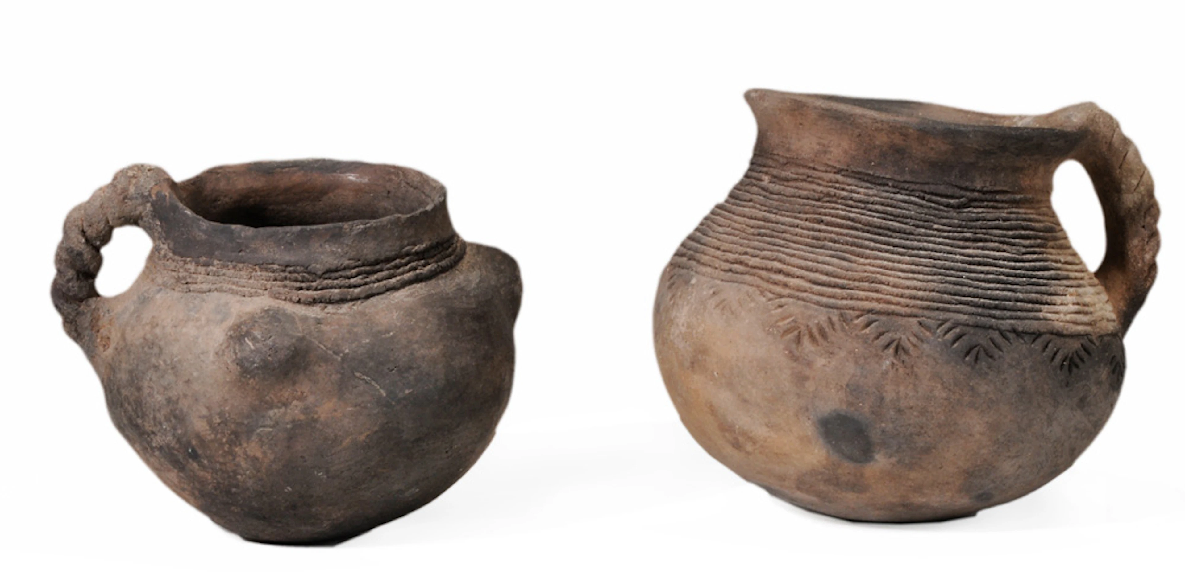 Two Corrugated Blackware Pitchers