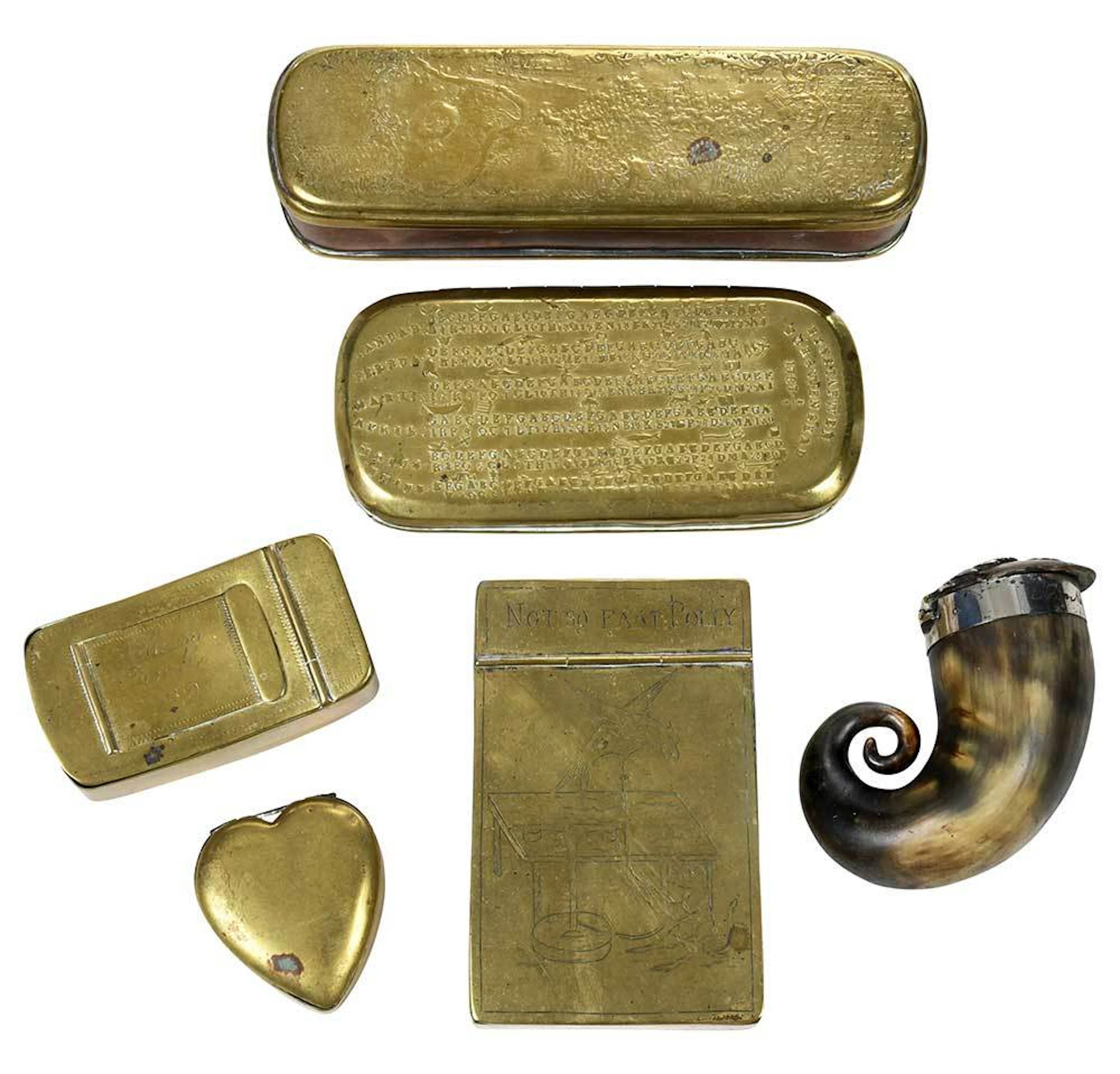 Six Etched and Figural Tobacco Boxes