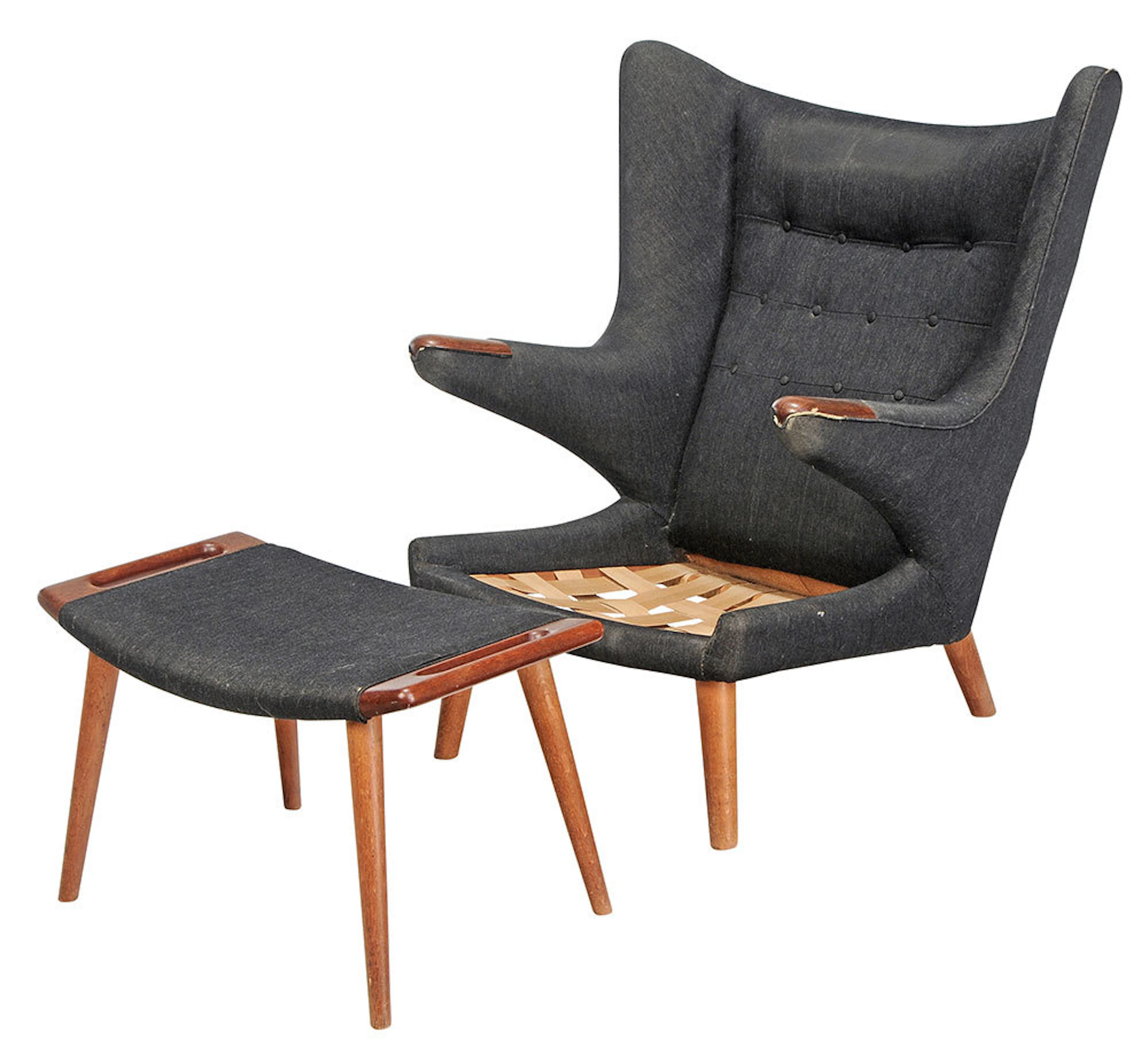 Celebrated Hans Wegner Papa Bear Chair and Stool