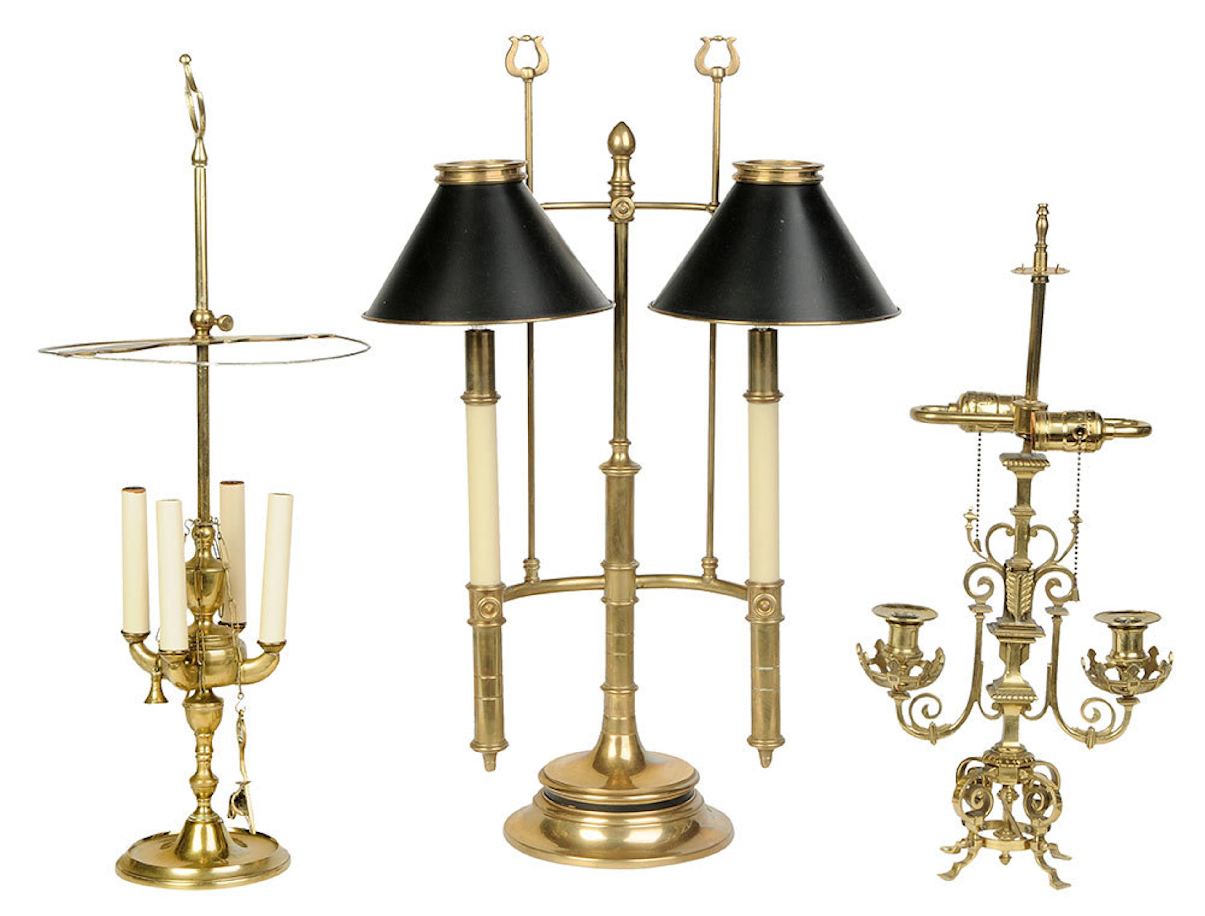 Three Brass Bouillette Lamps