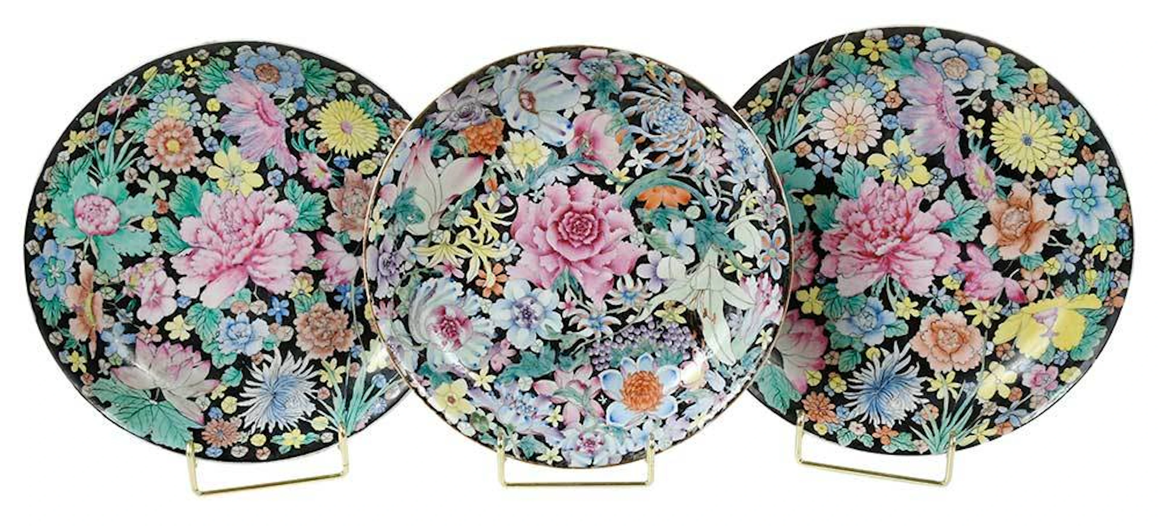 Three Chinese Famille Noire Dishes