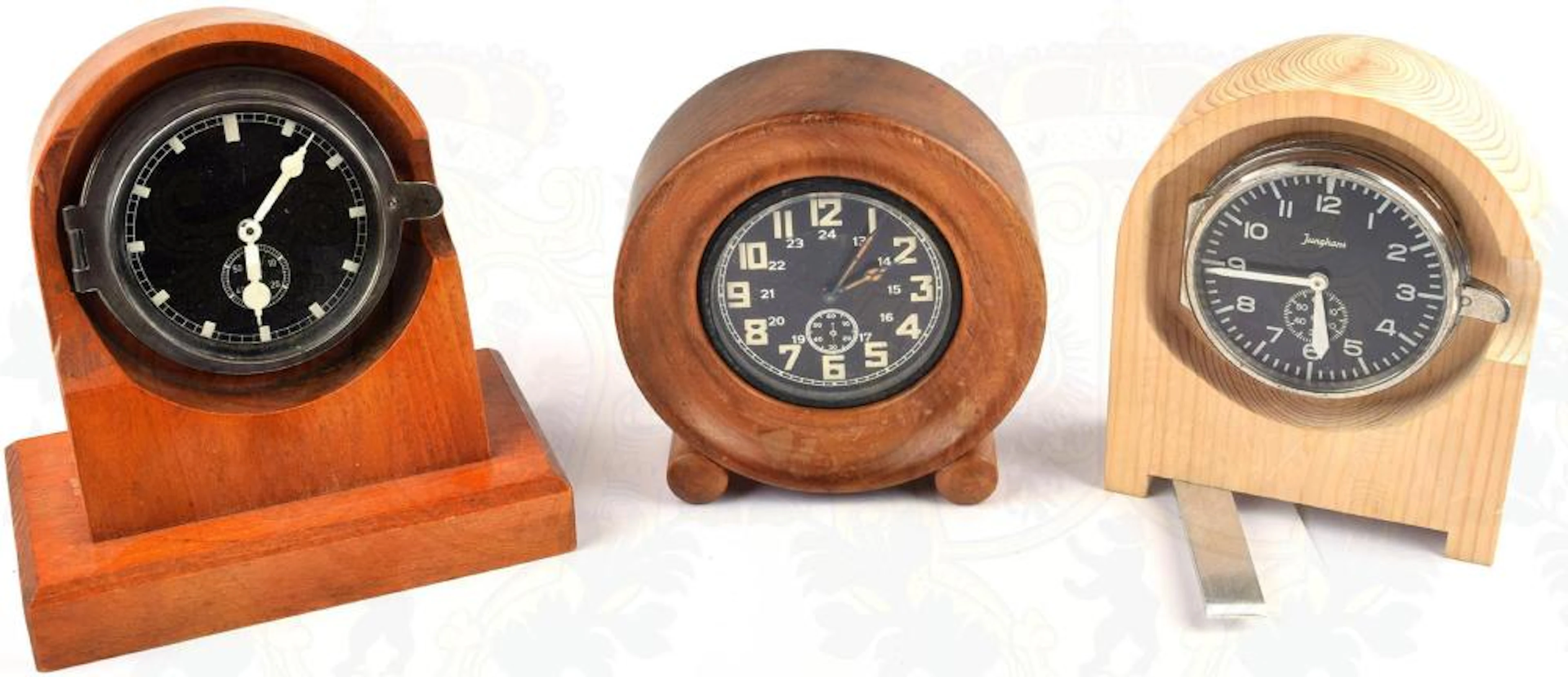 3 DESK CLOCKS - 3 SCHREIBTISCH-UHREN, Herst. Kienzle 8-Tage, um 1942; Jungh