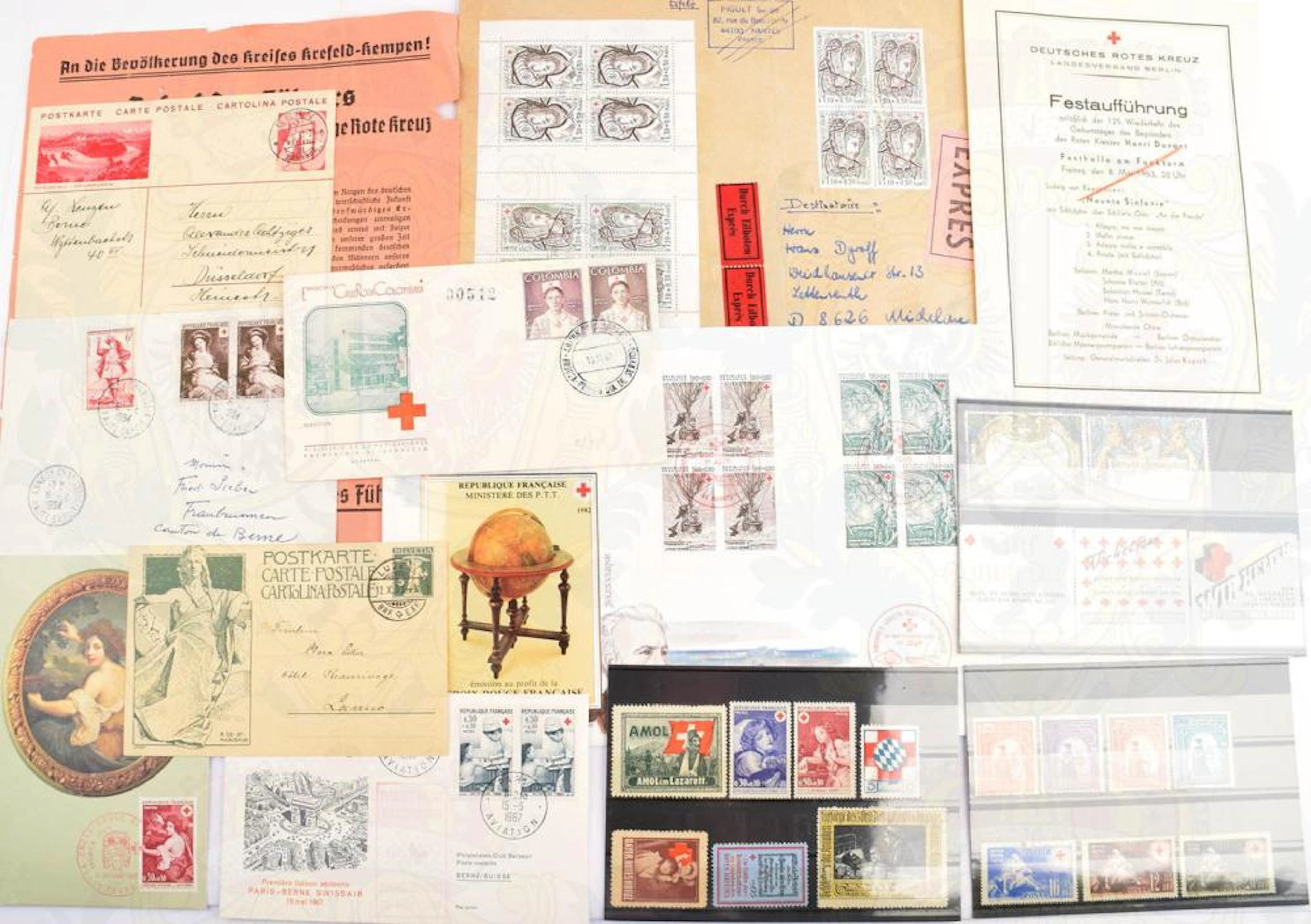 SAMMLUNG POSTBELEGE ROTES KREUZ: 13 Postkarten u. Briefkuverts, m. 31 Brief