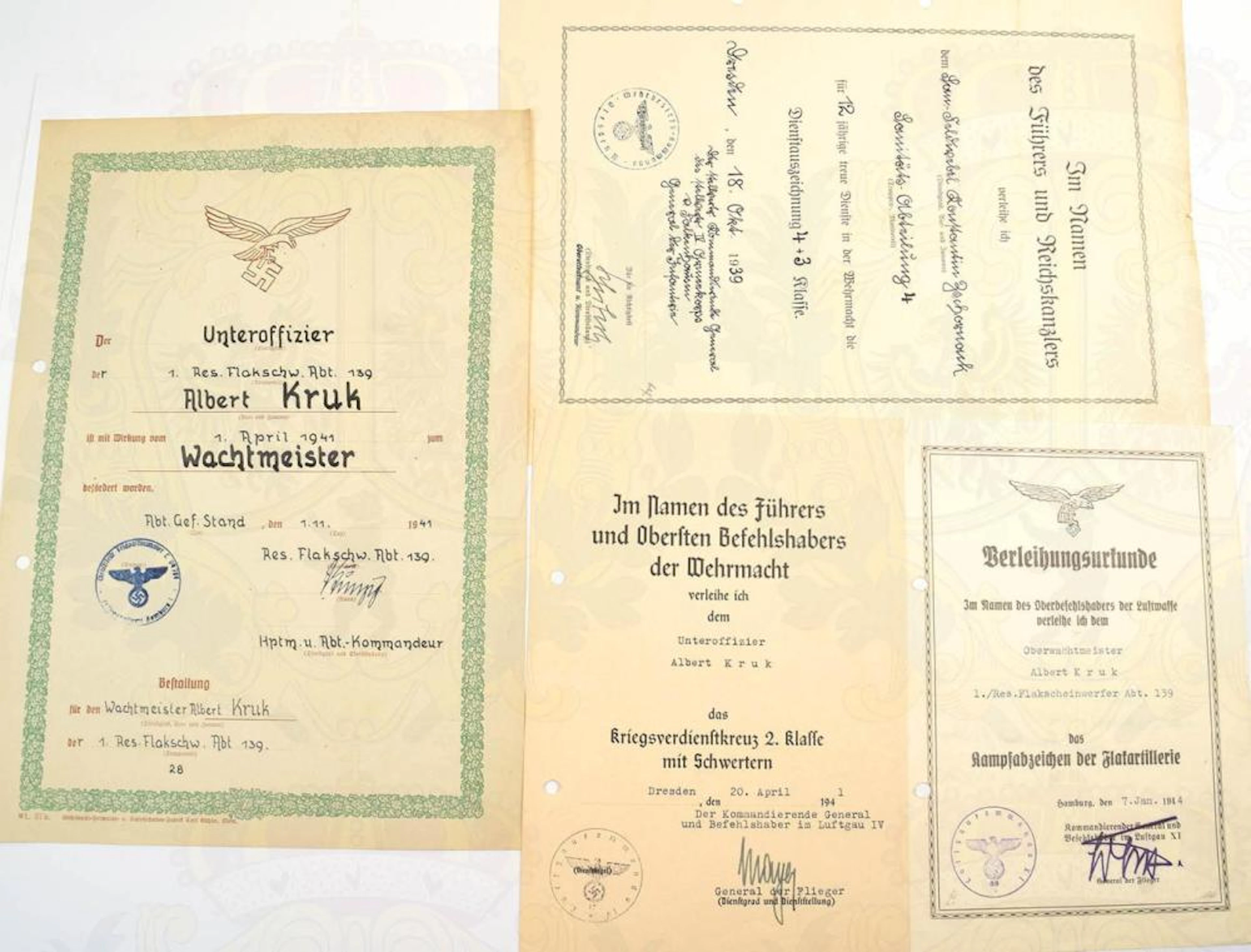 URKUNDENGRUPPE OBERWACHTMEISTER - COLLECTION OF AWARDS...