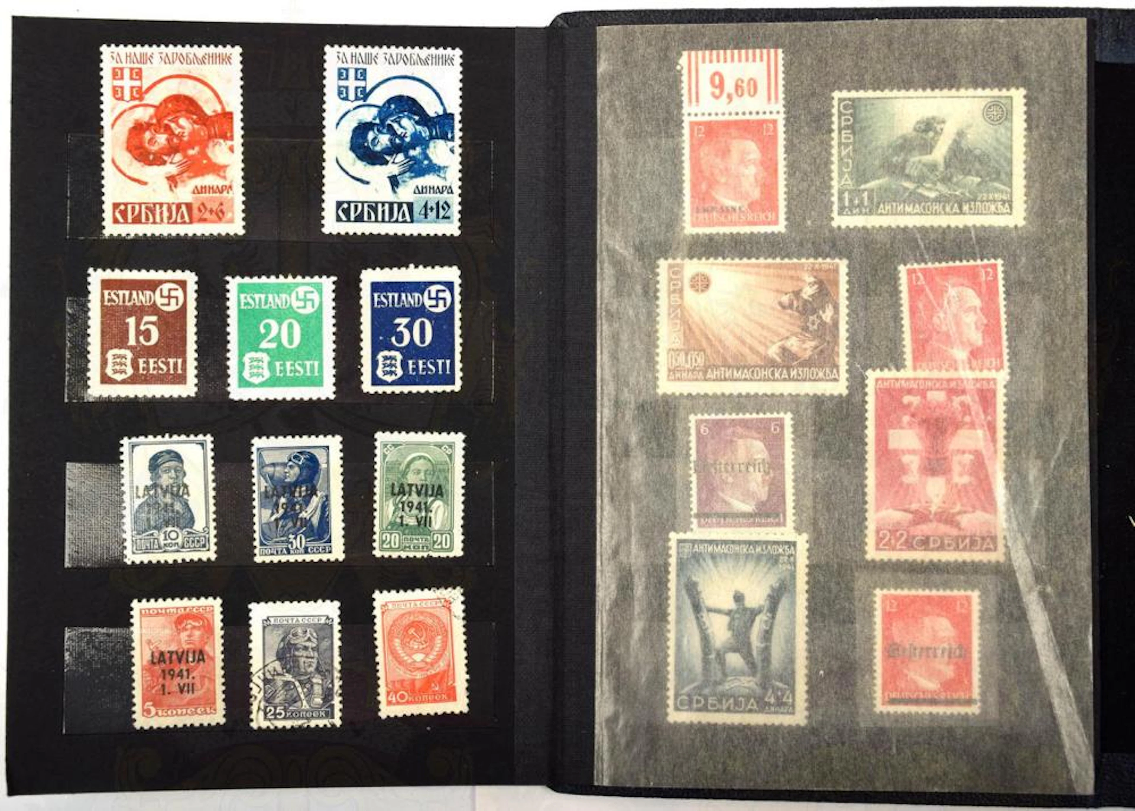 ALBUM WITH POSTAGE STAMPS AND ADVERTISING LEAFLETS