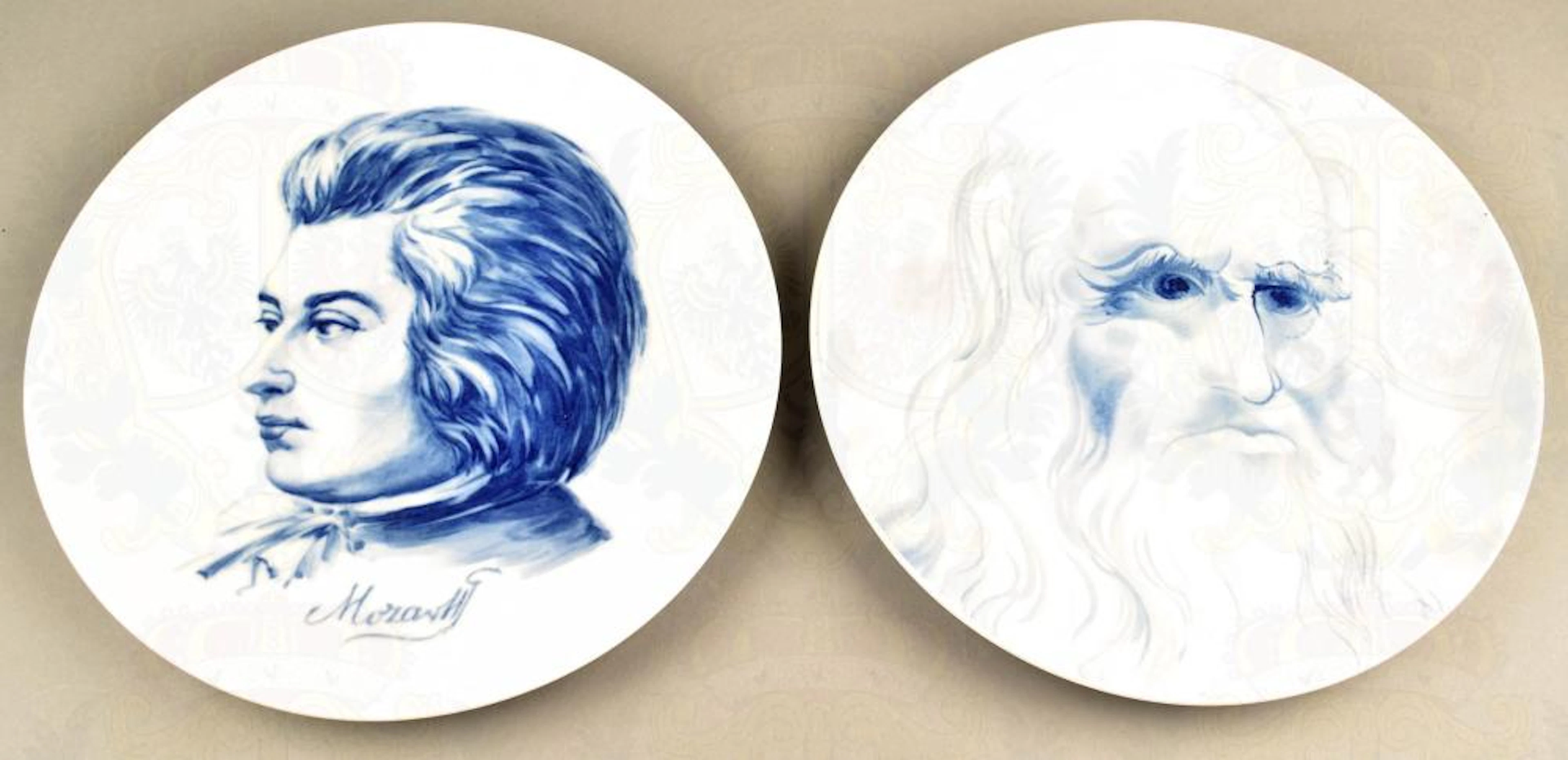 2 Meissen wall dishes Mozart and Da Vinci
