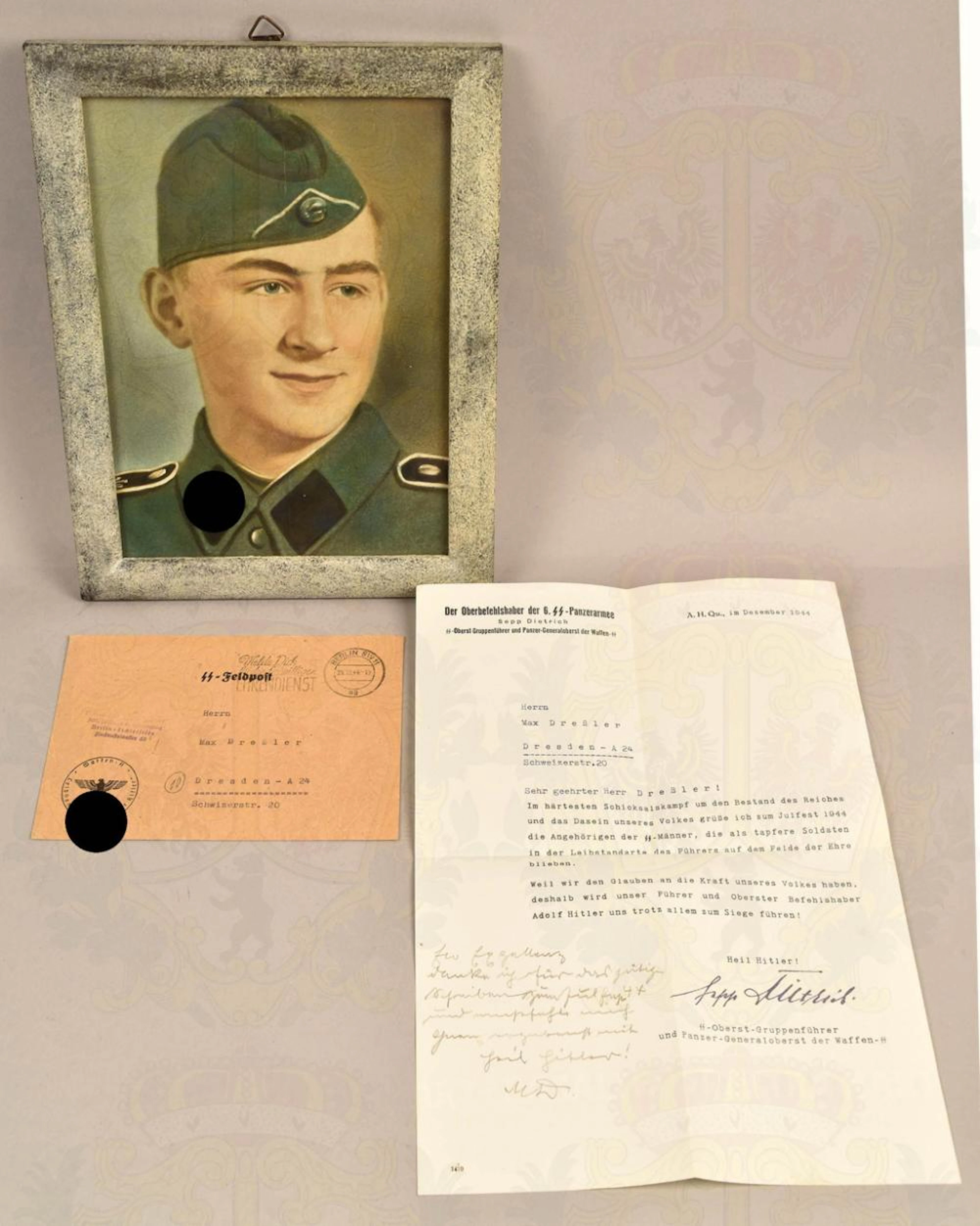 Portraitfoto SS-Mann und Feldpostbrief - Portrait...