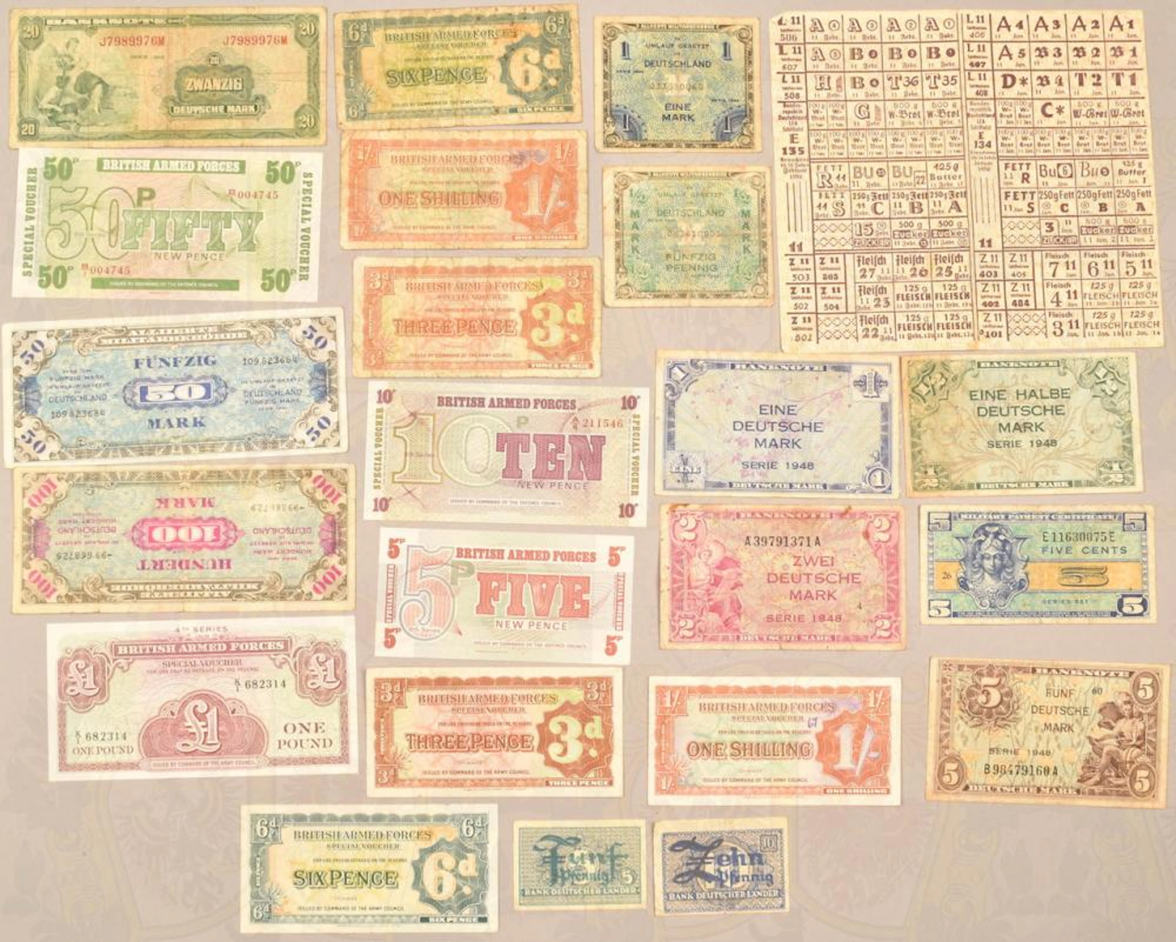 22 Geldscheine Westzonen und Militärgeld 22 banknotes...