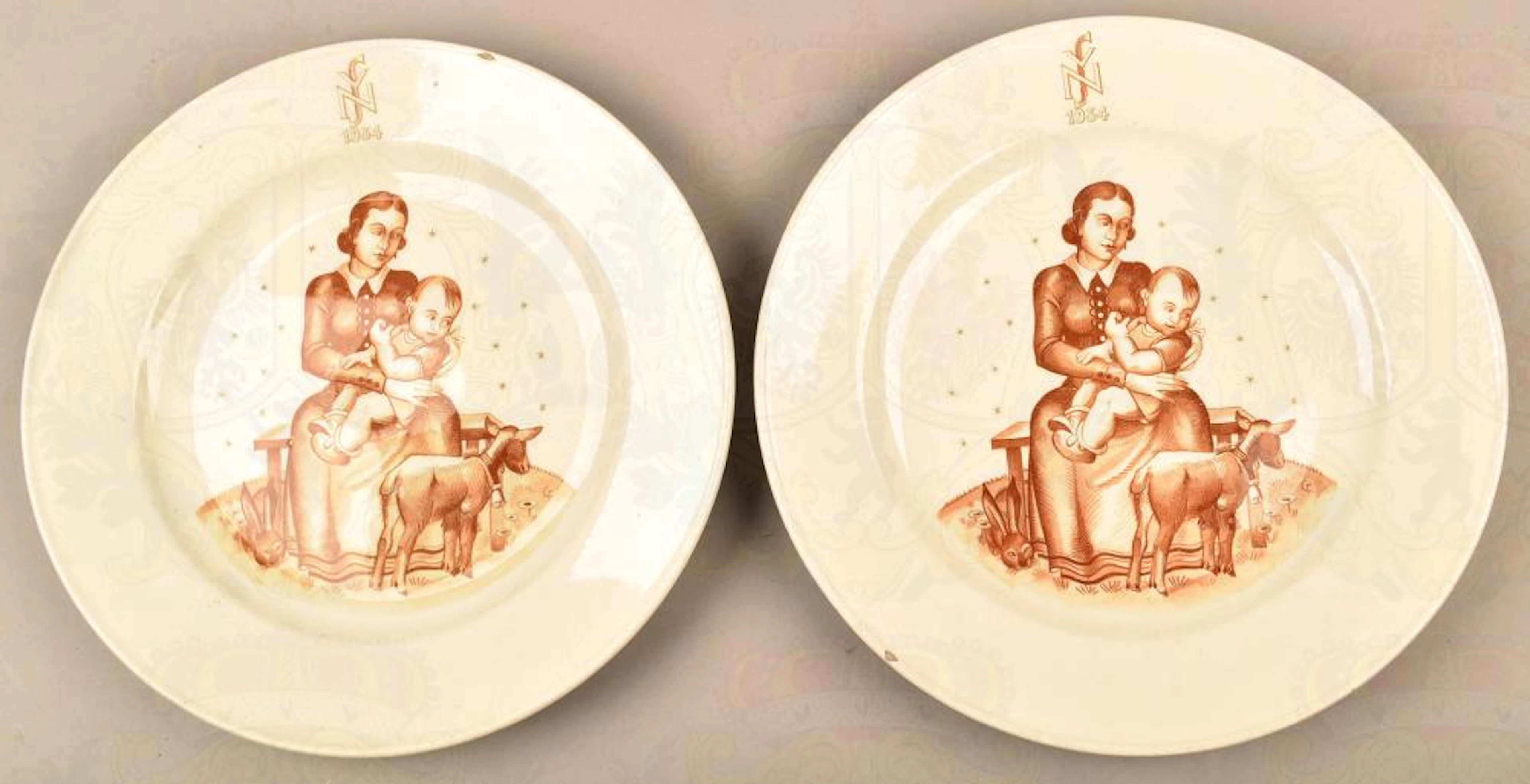 2 NSV-Spendenteller 1934 2 Natiola Socialist Welfare donation dishes 1934
