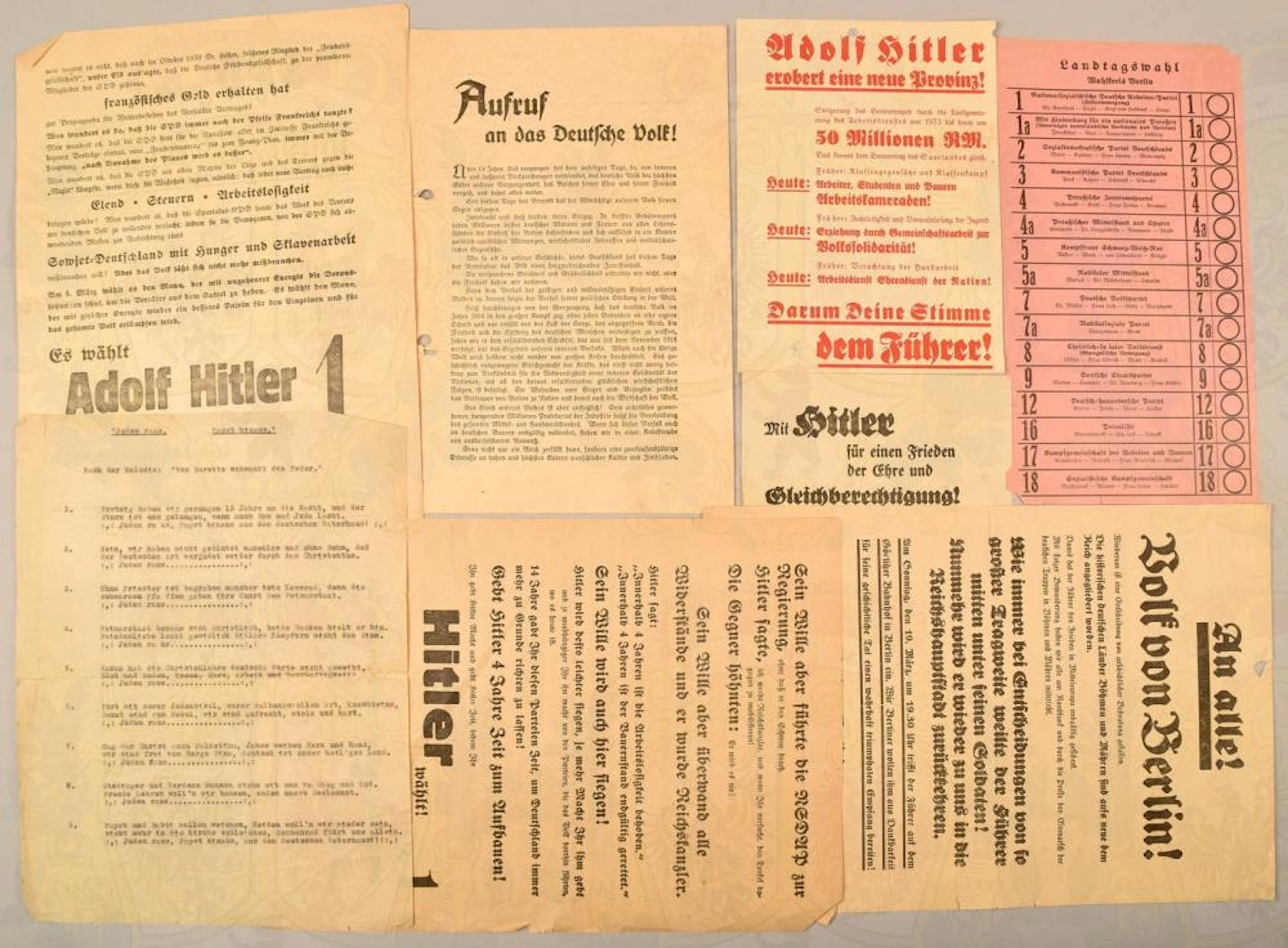 7 Flugblätter und Wahlzettel NSDAP/Hitler-Bewegung