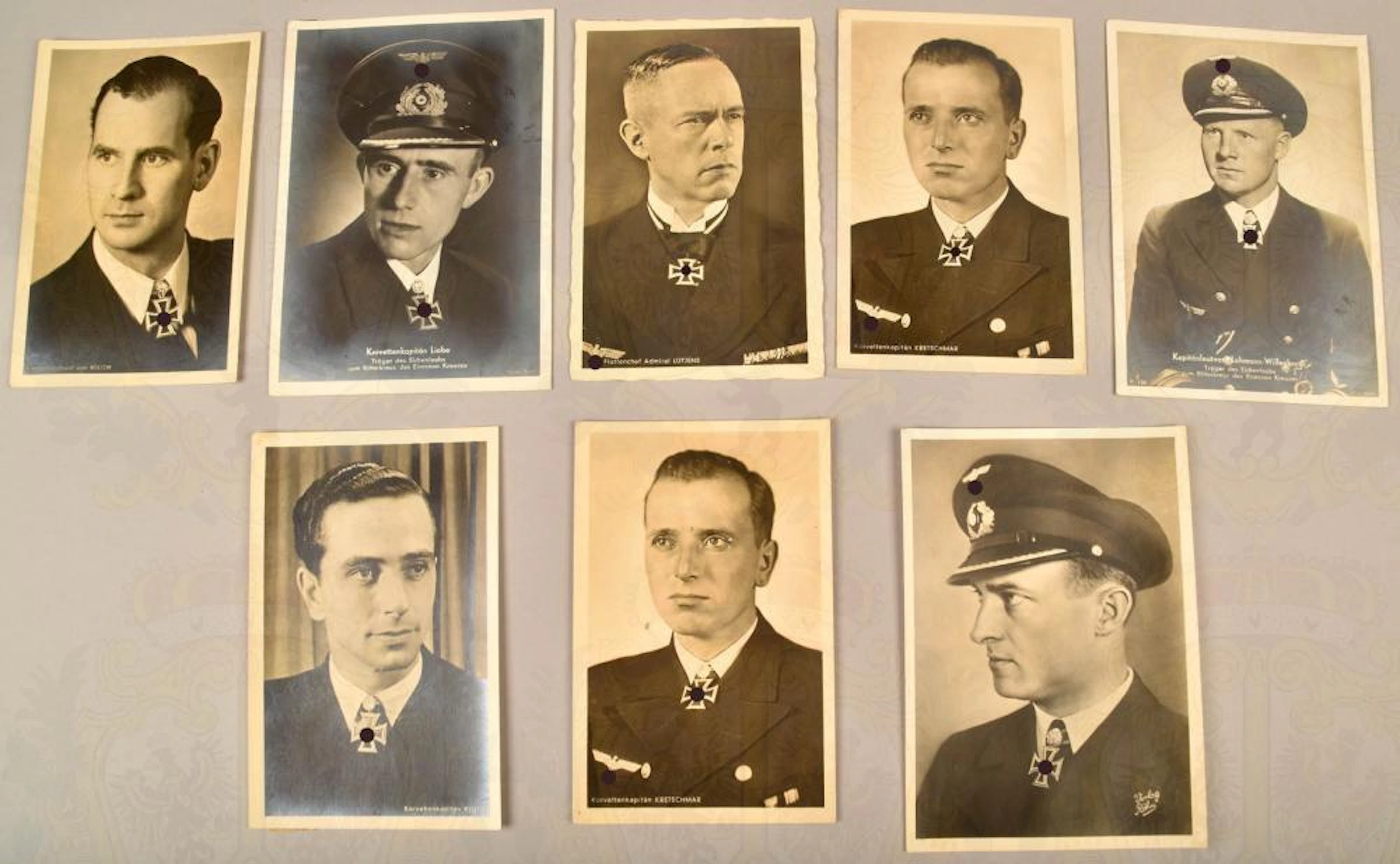 8 Portrait-AK Ritterkreuzträger der Kriegsmarine