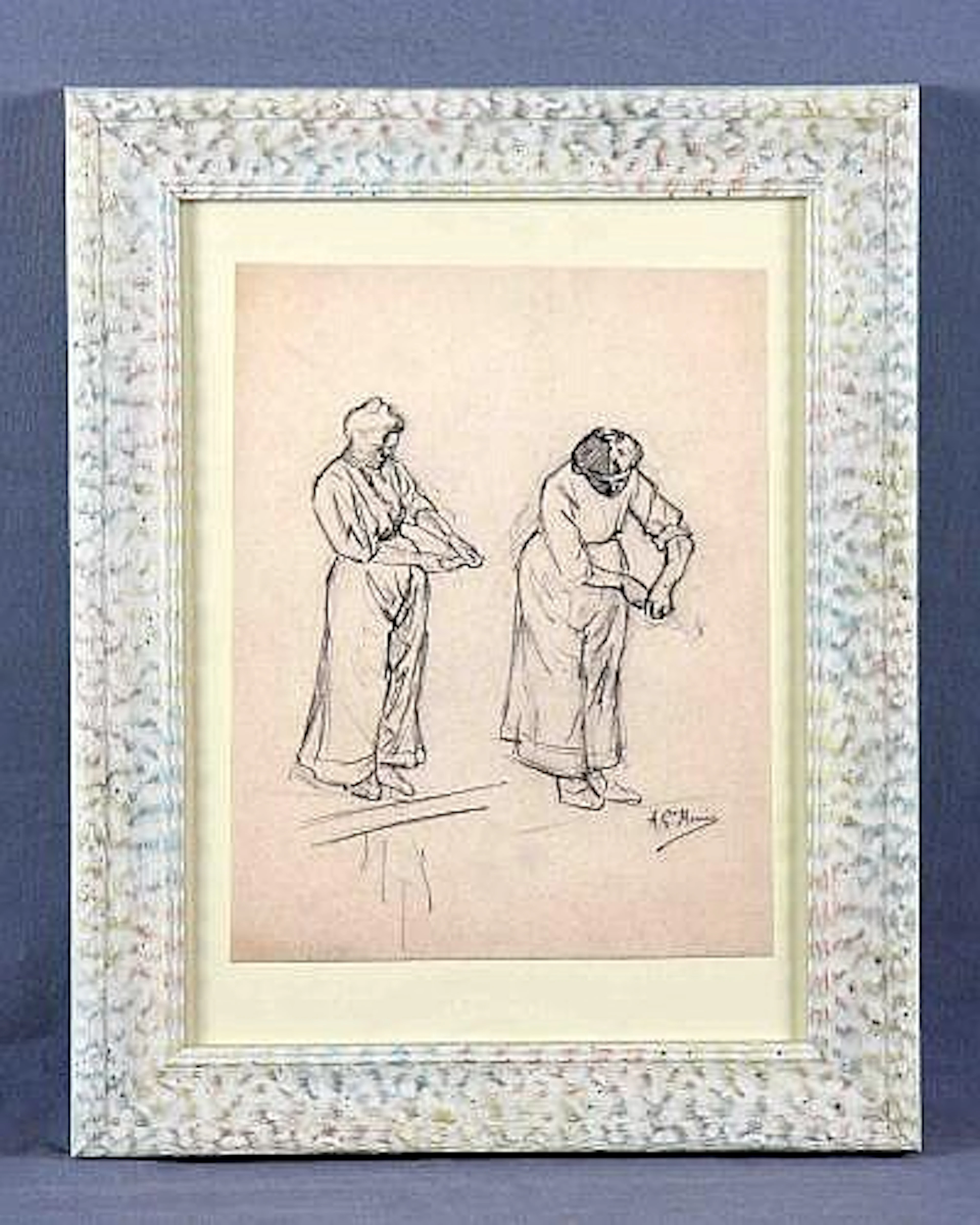 GARCÍA MENCIA, ANTONIO (1853-1915). “Damas”. Dibujo a carbon